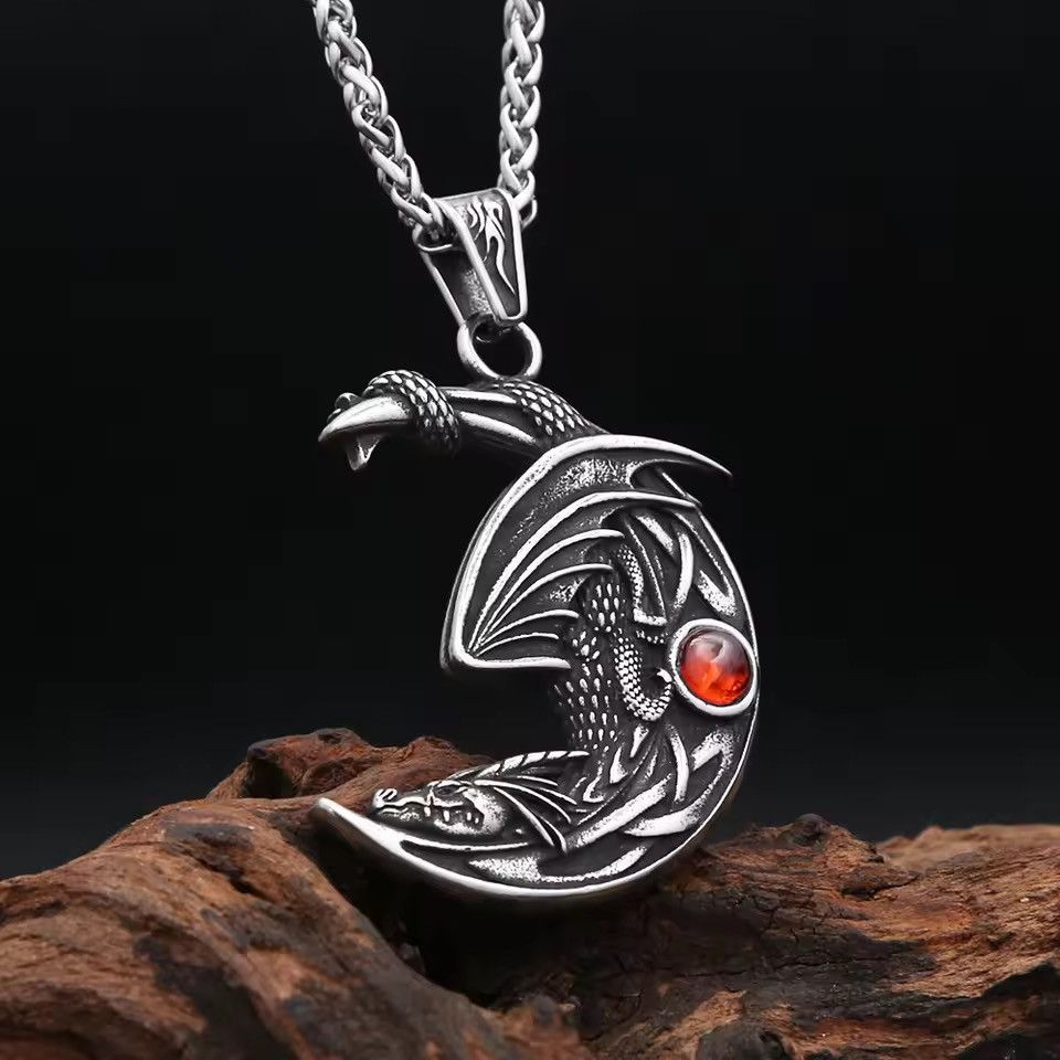Jewelry Sleeping Dragon On The Moon Pendant Necklace Size ONE SIZE - 3 Thumbnail