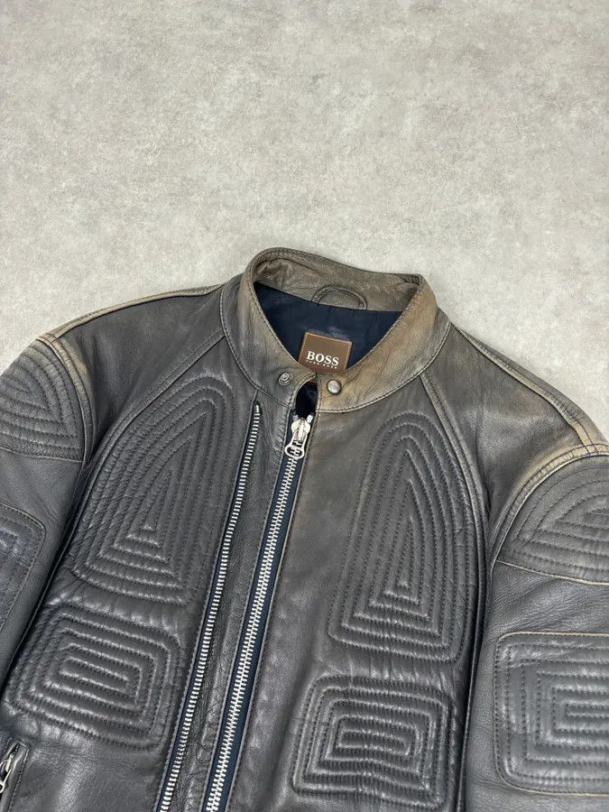 Hugo Boss Hugo Boss Plastron Relief Grey Eroded Leather Biker Jacket Size US M / EU 48-50 / 2 - 4 Thumbnail