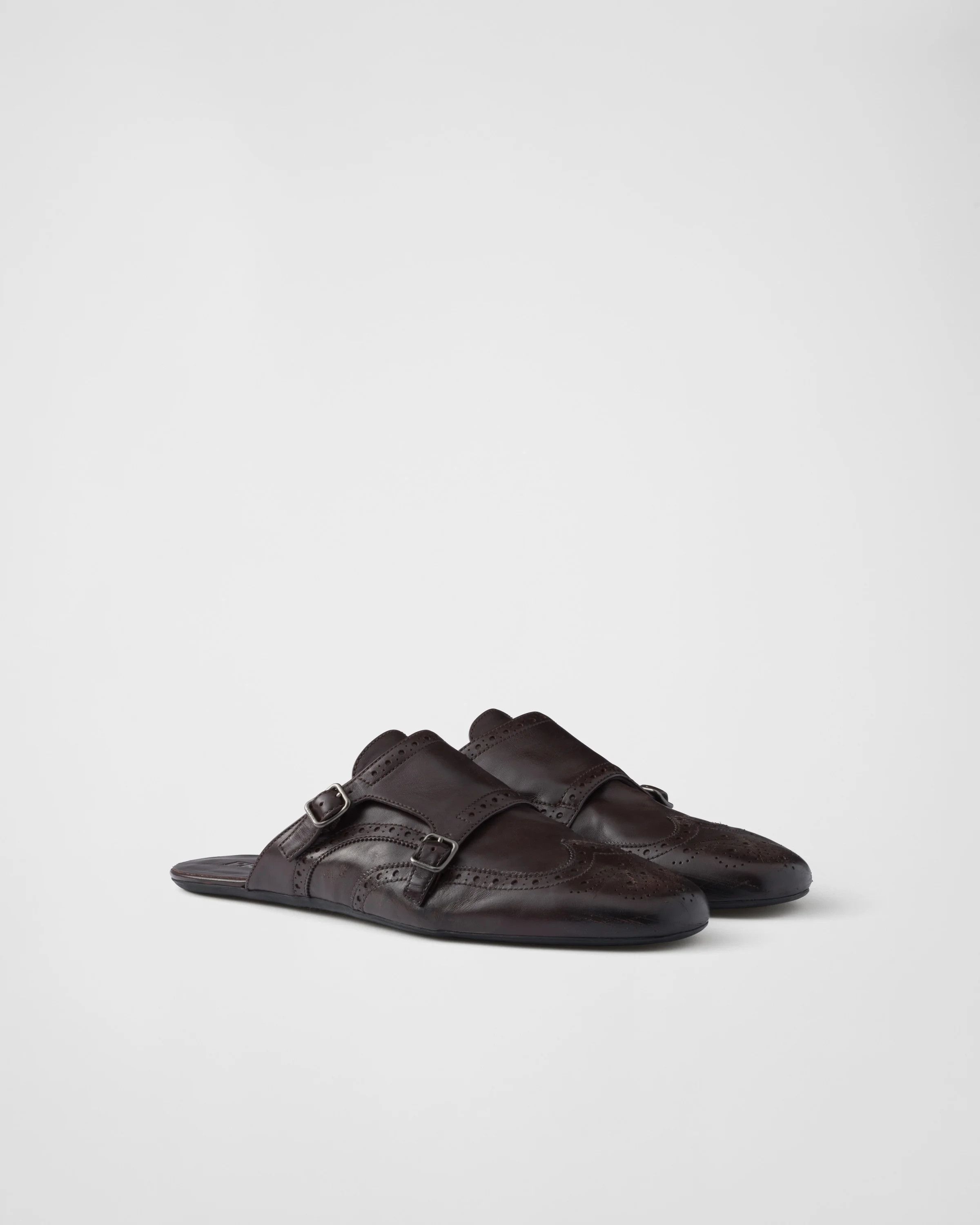 Prada o1w1db10426 Shuffle Antiqued Leather Double Monk Strap Mules Size US 6.5 / EU 39-40 - 2 Thumbnail
