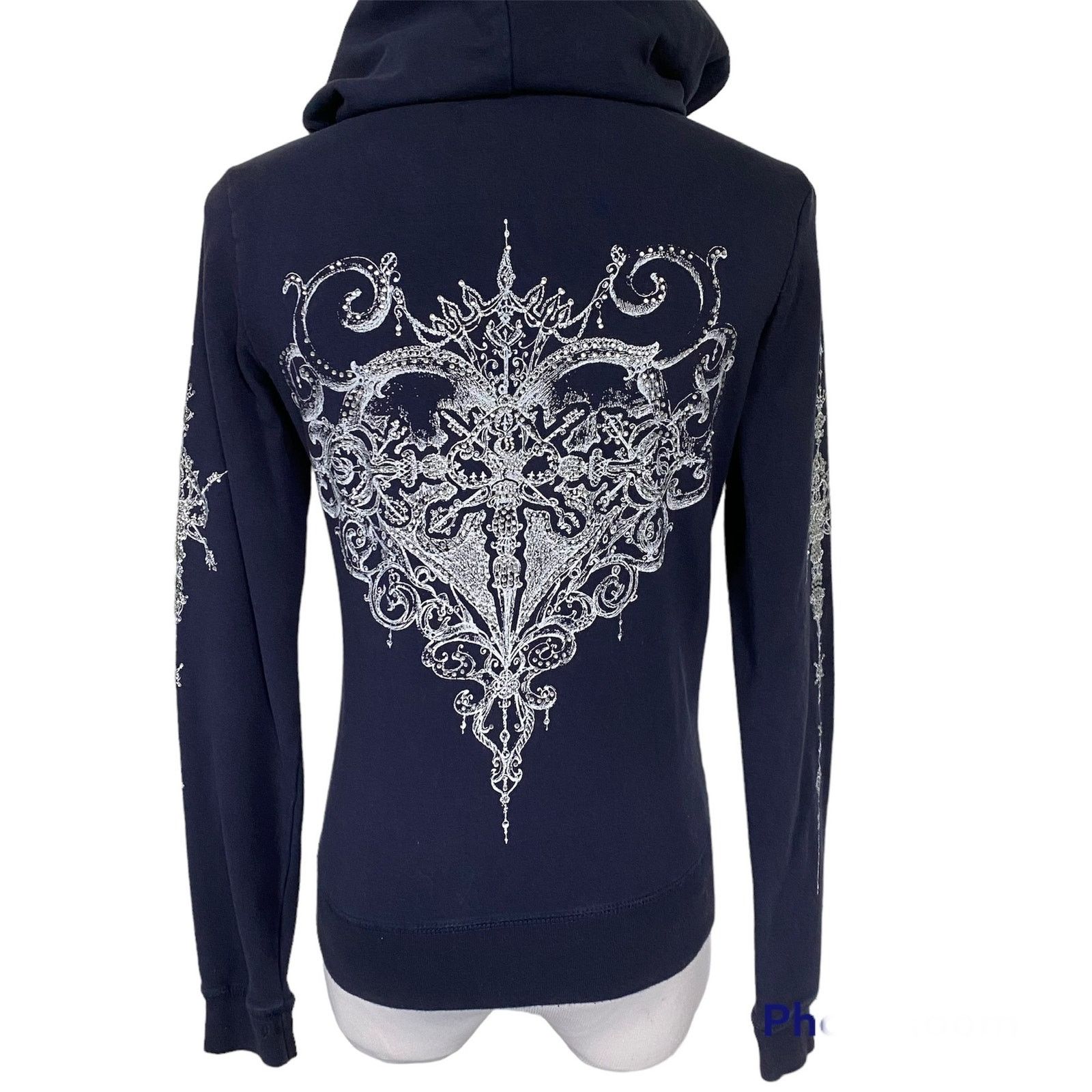 Other Navy Blue Long Sleeve Hoodie Jacket Embellished Rhinestones Size S / US 4 / IT 40 - 5 Thumbnail