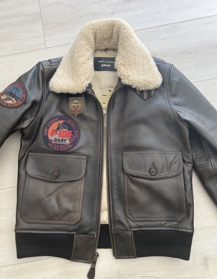 Saint Laurent Paris Saint laurentXSchott NYC patch shearling leather jacket sz M Size US M / EU 48-50 / 2 - 2 Thumbnail