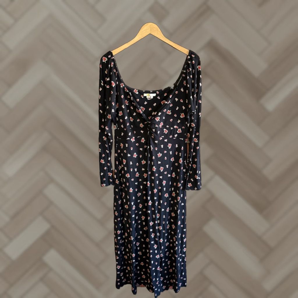 Boden VINTAGE Boden Womens Black Long Sleeve Floral Pattern Slip Dress Size 12 Size L / US 10 / IT 46 - 1 Thumbnail