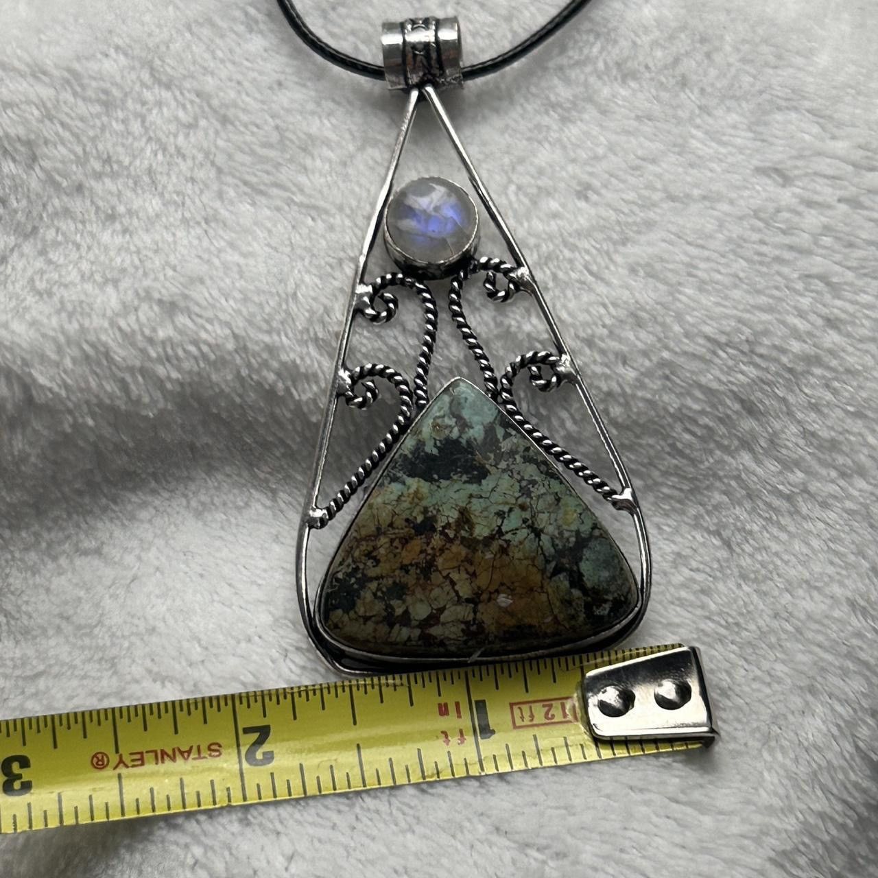 Vintage African Turquoise & Rainbow moonstone Silver Plated Pendant Size ONE SIZE - 7 Thumbnail