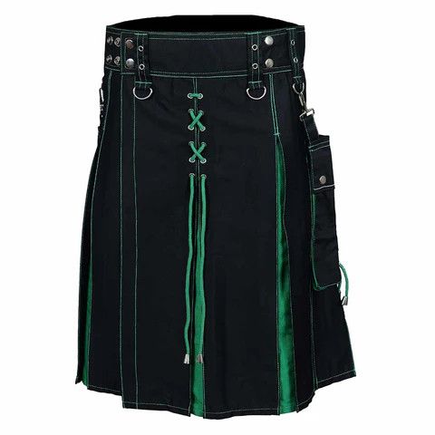 Other Fashion Utility Black Hybrid Kilt with Green Pleats Size US 40 / EU 56 - 2 Thumbnail