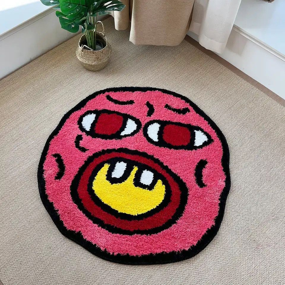 Designer × Japanese Brand Cherry Bomb Rug Pink Handmade Tufted Carpet 100x100cm Size ONE SIZE - 1 Thumbnail
