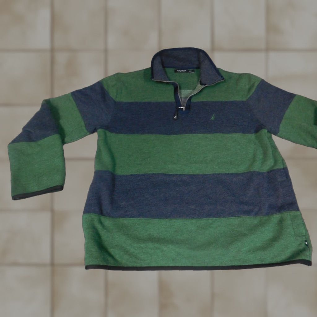 Nautica Nautica Sweater Pullover Long Sleeve Green Open-Knit 1/4 Zip Pockets Crew Neck Men L Regular Size US L / EU 52-54 / 3 - 1 Thumbnail