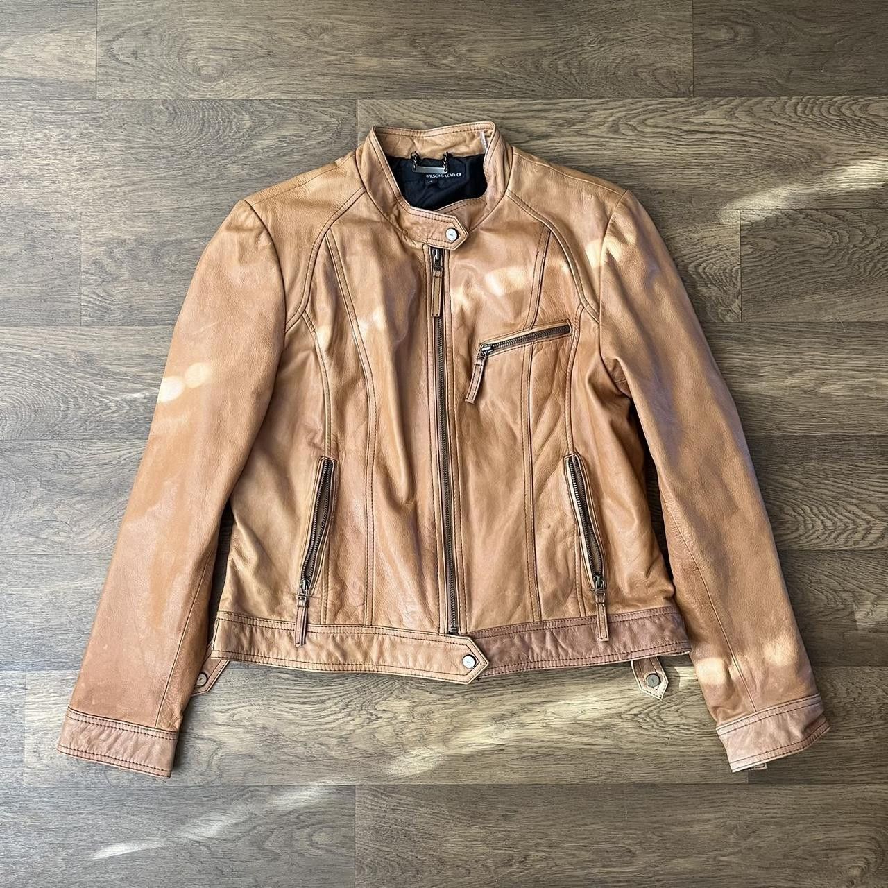 Wilsons Leather VTG Women's Wilsons Leather Tan Cafe Racer Motorcycle ...