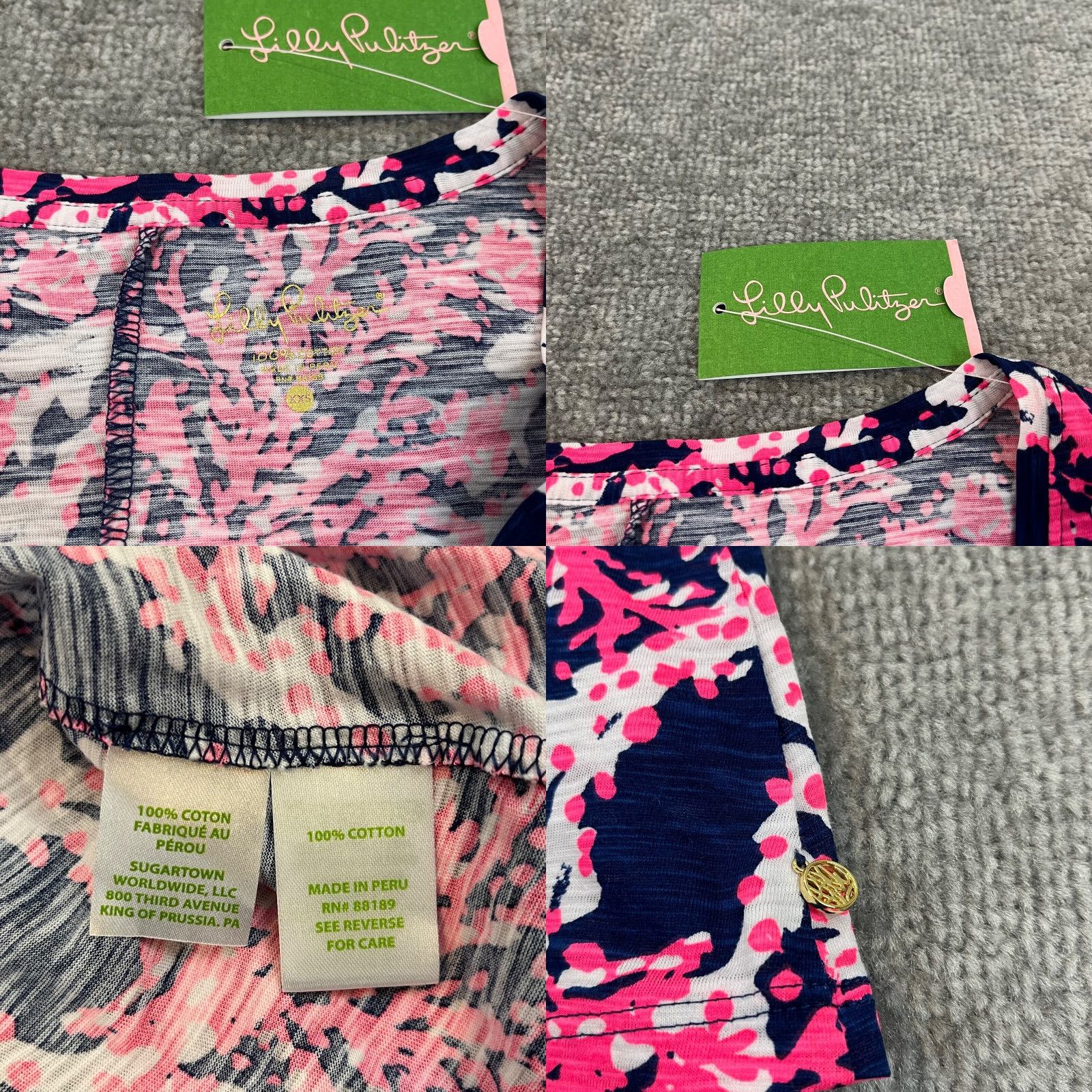Lilly Pulitzer Lilly Pulitzer Jessica Dress Womens XXS Nauti Navy Beyond The Sea Short Sleeve Floral Multicolor Cap Sleeve V-Neck Lightweight Cotton 100% Short Dress Size 24" / US 00 / IT 34 - 8 Thumbnail