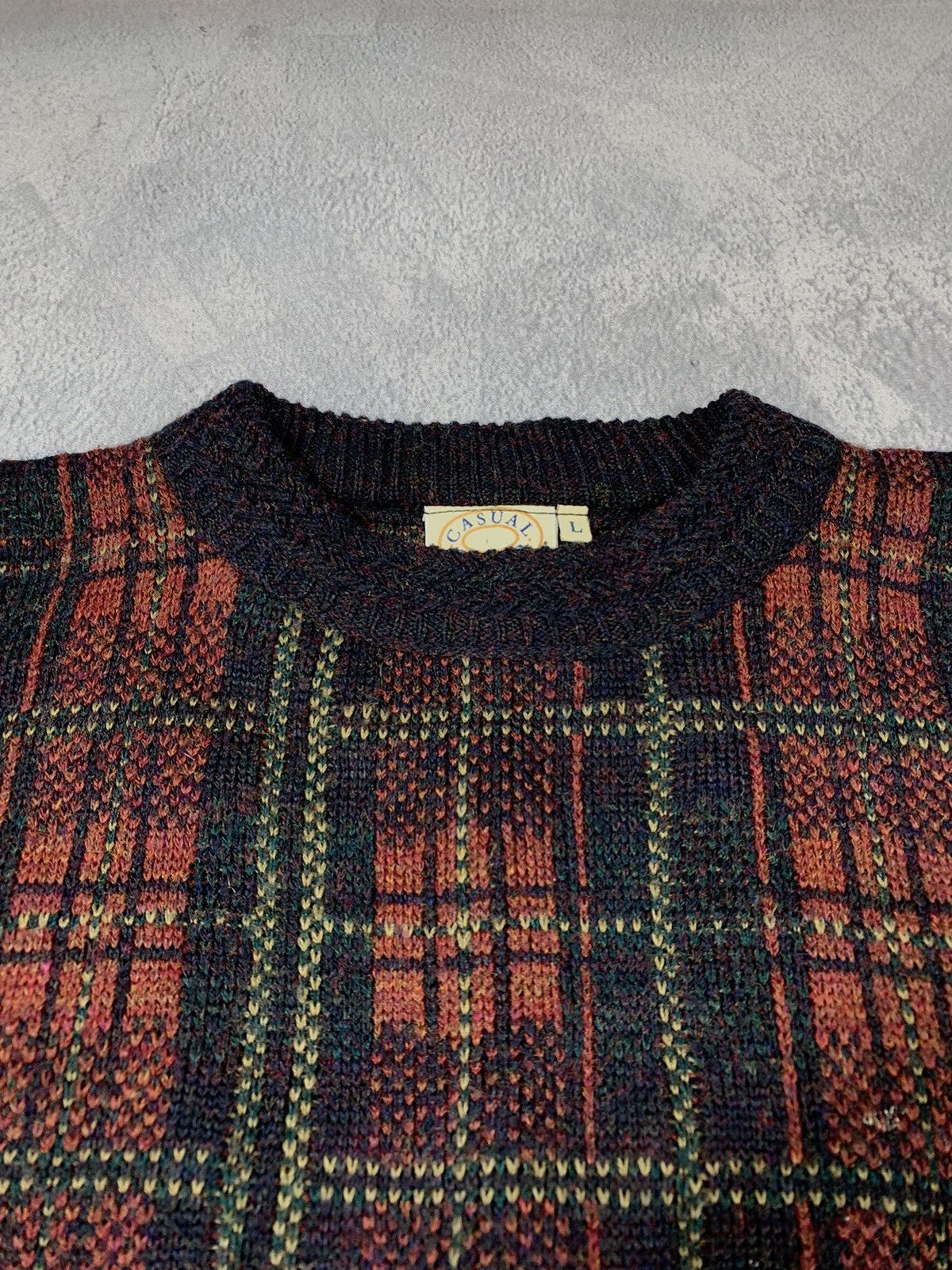 Japanese Brand × Vintage Vintage 90s Japanese coloured check sweater streetwear sizeL Size US L / EU 52-54 / 3 - 6 Thumbnail