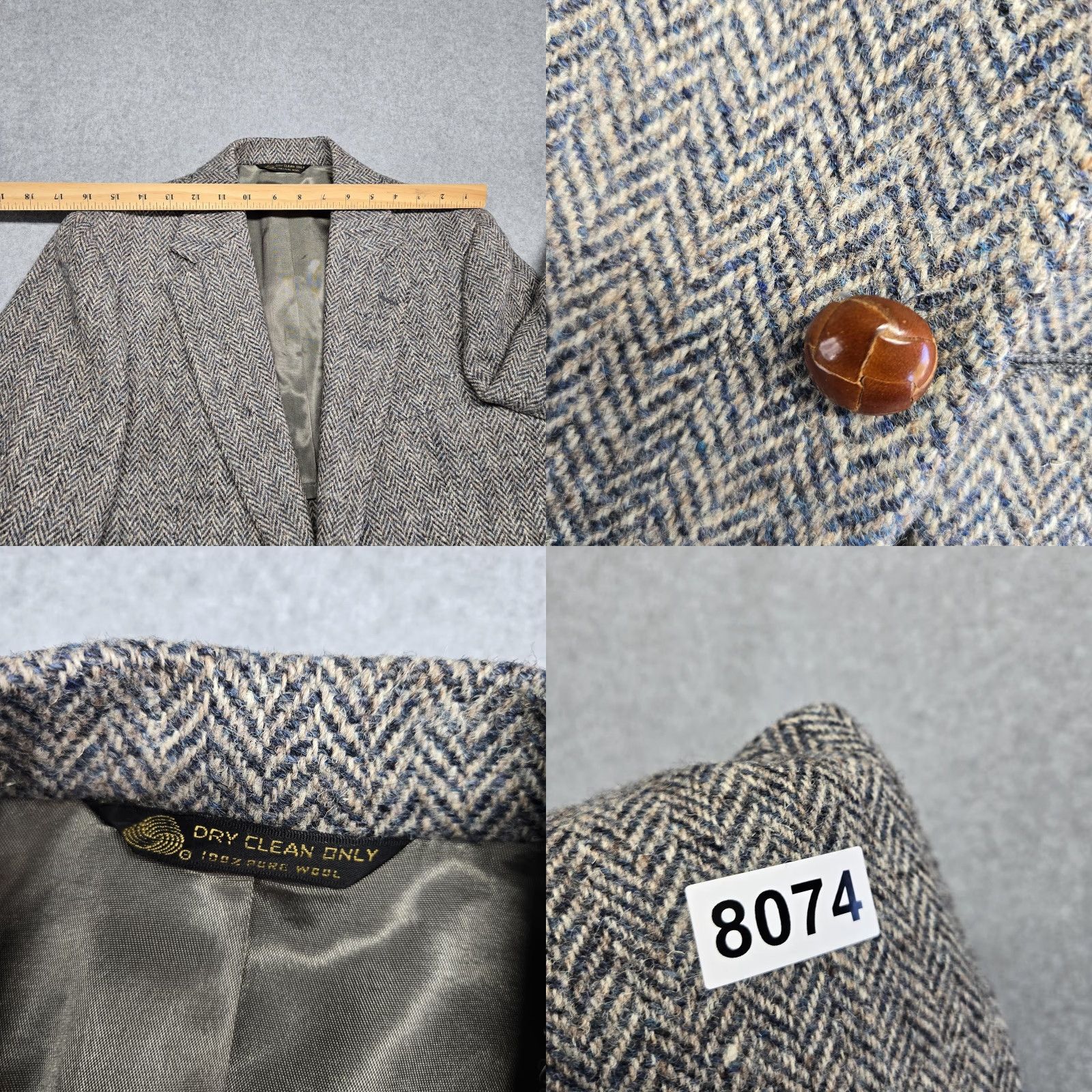 Harris Tweed Vintage Harris Tweed Sport Coat Gray Herringbone 40R Two-Button Notch Lapel Wool Blazer United States Mens Regular 2 Piece Jacket Coat Size 40R - 11 Thumbnail