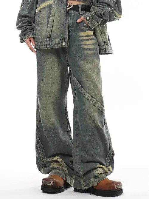 VIBE Vintage washed heavy-duty patchwork wide-leg jeans Size US 30 / EU 46 - 4 Thumbnail