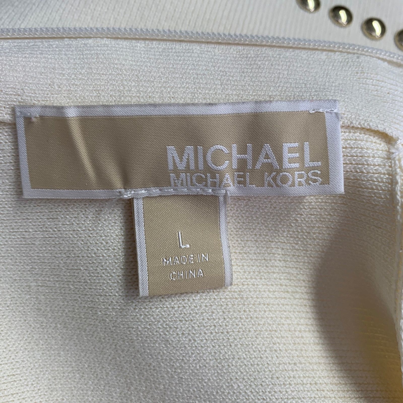 Michael Kors MICHAEL KORS Cream Gold Viscose Studded Sleeveless Dress Size L / US 10 / IT 46 - 6 Thumbnail