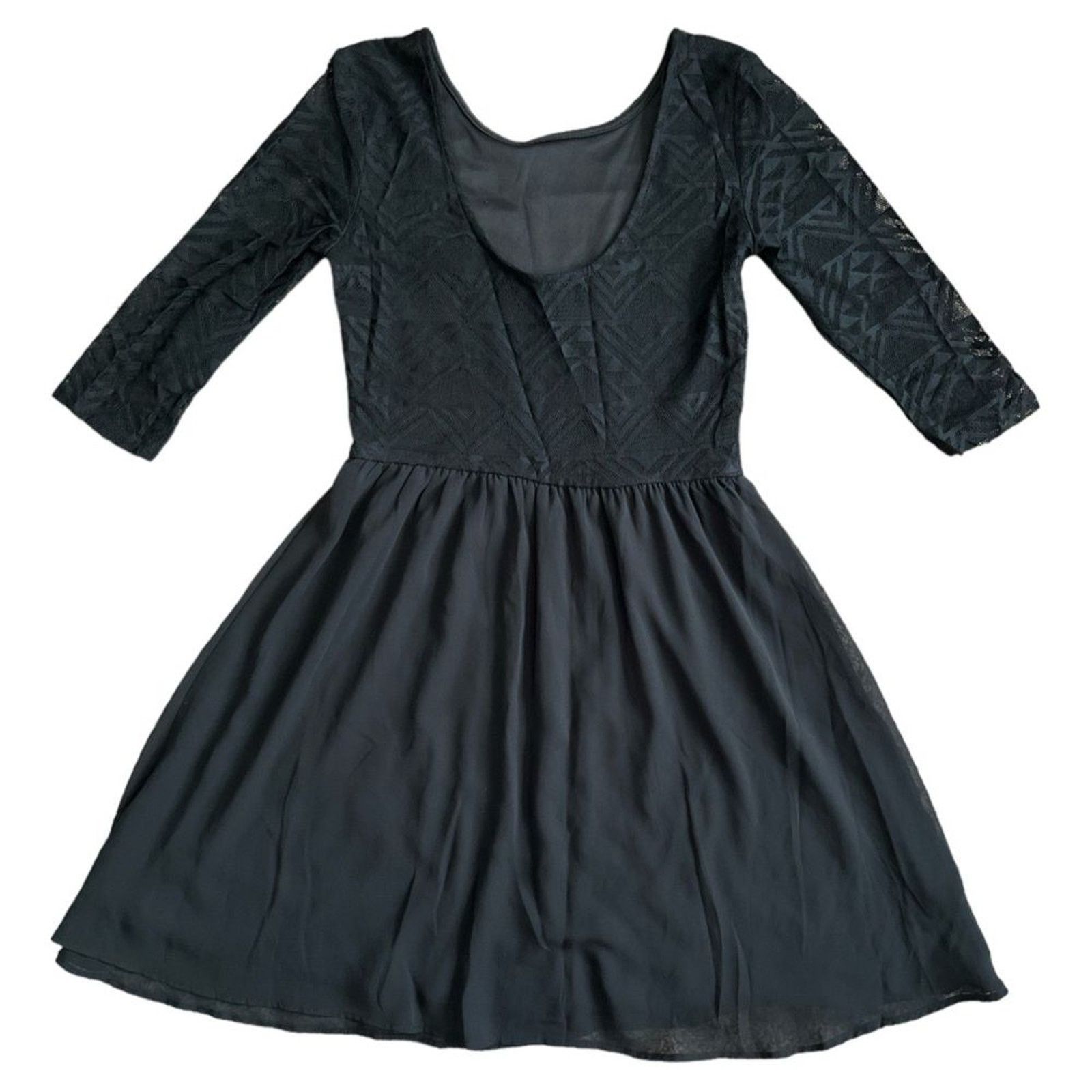H&M H&m Divided Black Lace 3/4 Sleeves Mini A-Line Dress, US8 Size M / US 6-8 / IT 42-44 - 2 Thumbnail