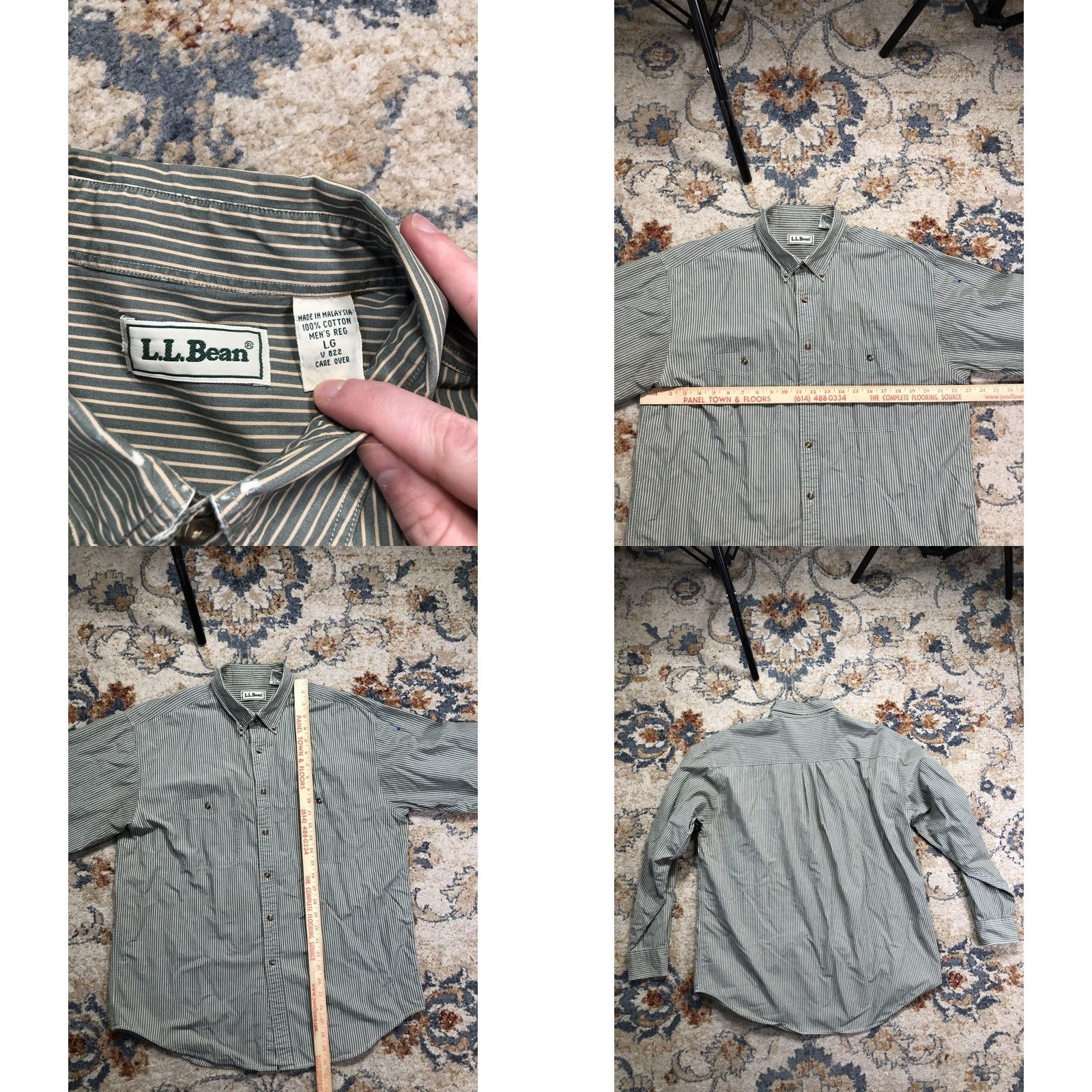 Vintage L.L.Bean Shirt Mens Large Green White Stripe Long Sleeve Button Down Cotton Size US L / EU 52-54 / 3 - 8 Thumbnail