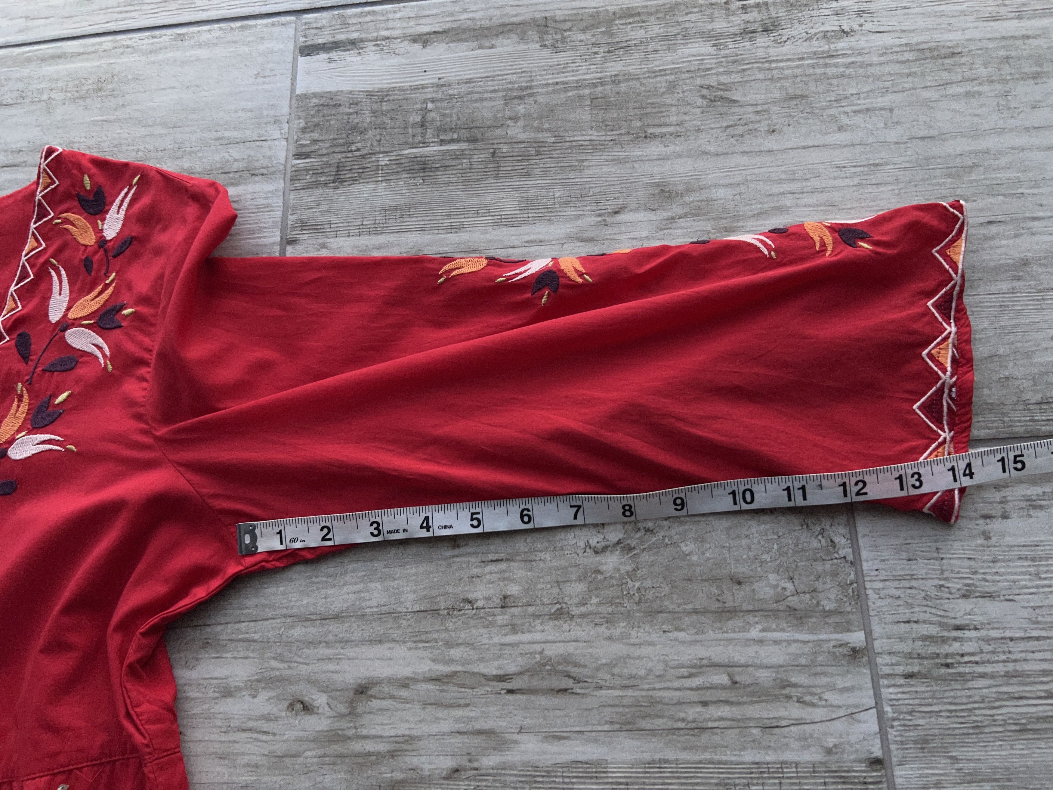 Designer Gudrun Sjoden Fire Embroidery Red Dress Cotton Size M / US 6-8 / IT 42-44 - 12 Thumbnail