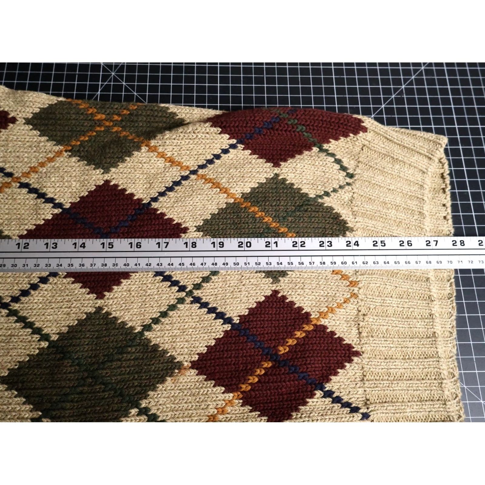 Gant VINTAGE GANT Sweater Men's Large Beige Argyle Hand Intarsia 100% Cotton Crew Neck Knit Pullover Size US L / EU 52-54 / 3 - 6 Thumbnail