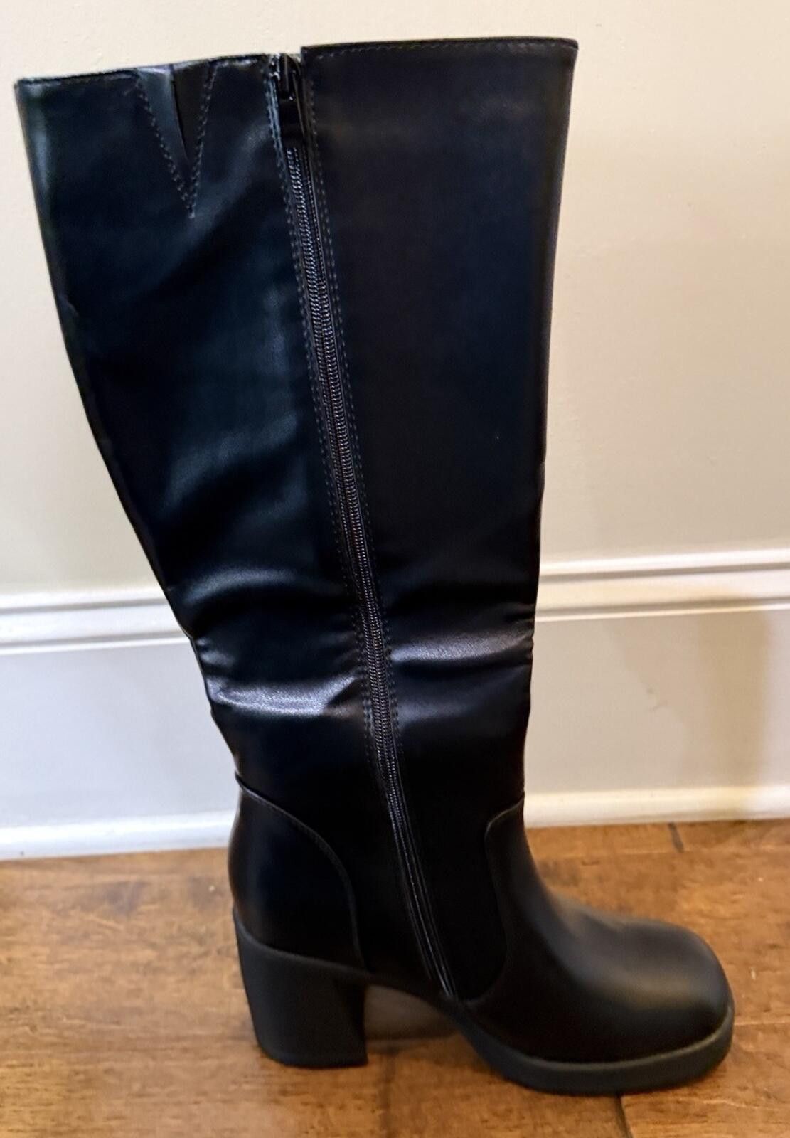 Other GlamNest Knee High Boots Block Heel Platform Zipper Black Size US 9 / IT 39 - 5 Thumbnail
