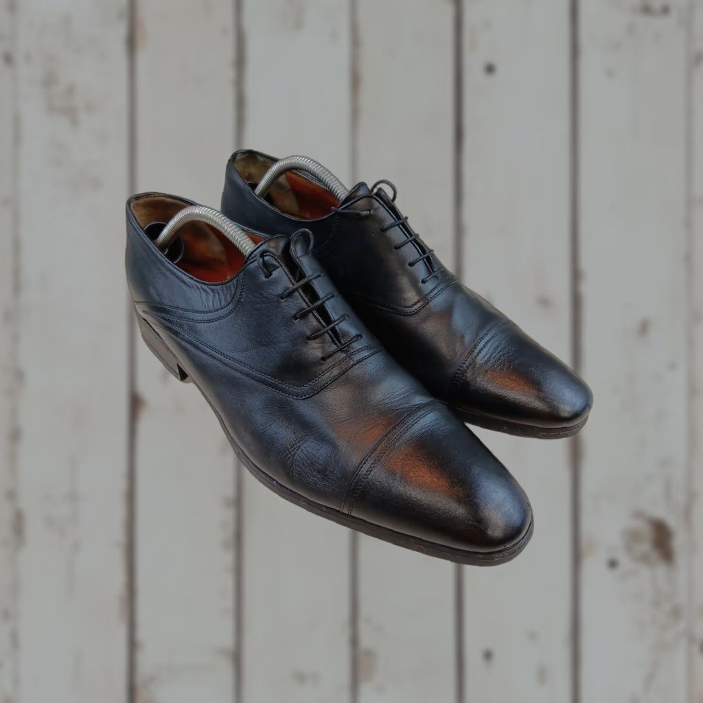 Vintage VINTAGE A Testoni Men Dress Oxford Shoes 10.5 Black Leather Cap Toe Italy GUC Size ONE SIZE - 1 Thumbnail