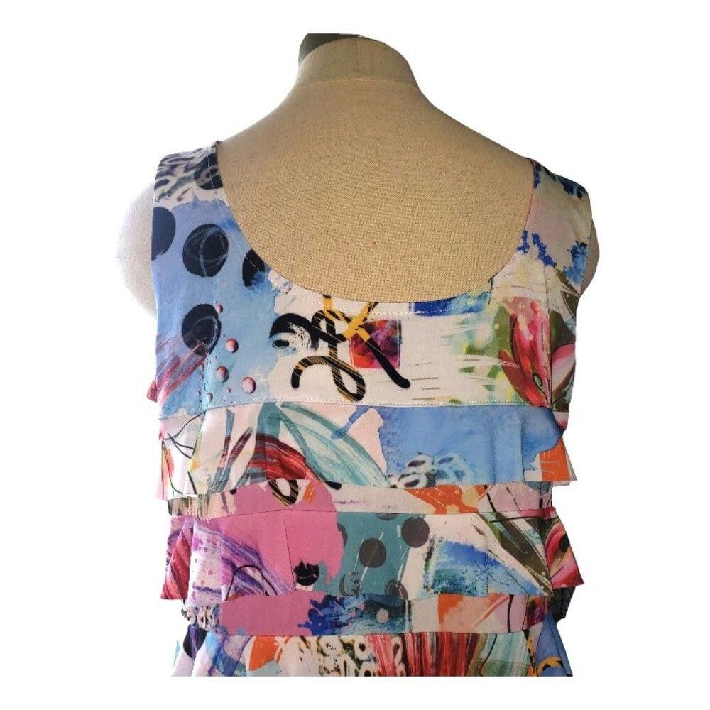 Designer CT1578 Patchington Sleeveless Layered Abstract Midi Dress L Size L / US 10 / IT 46 - 4 Thumbnail
