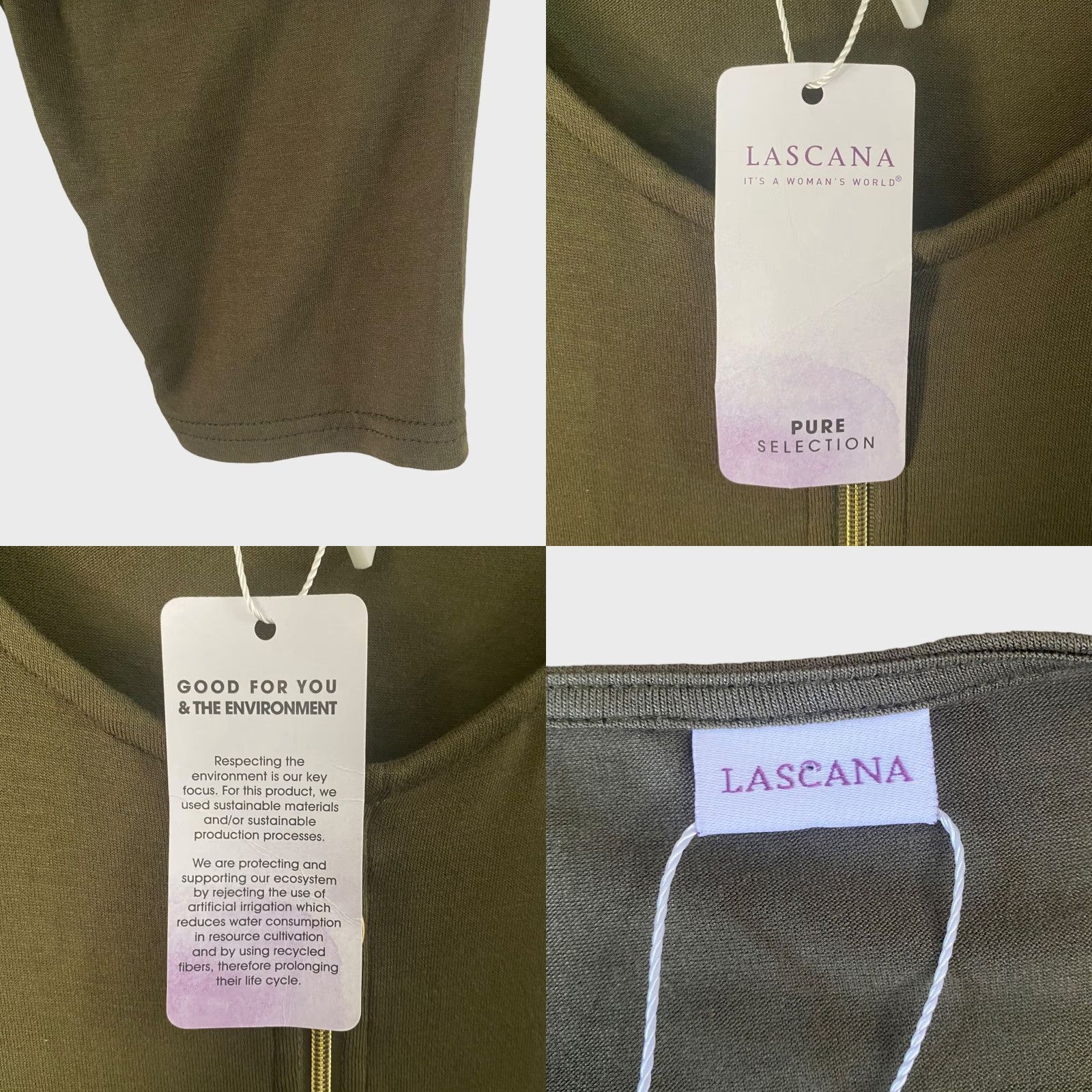 Vintage LASCANA Zip-Front Mini Dress Green Women's Size 6 Casual Drawstring Beach 3/4 Sleeve Size M / US 6-8 / IT 42-44 - 8 Thumbnail