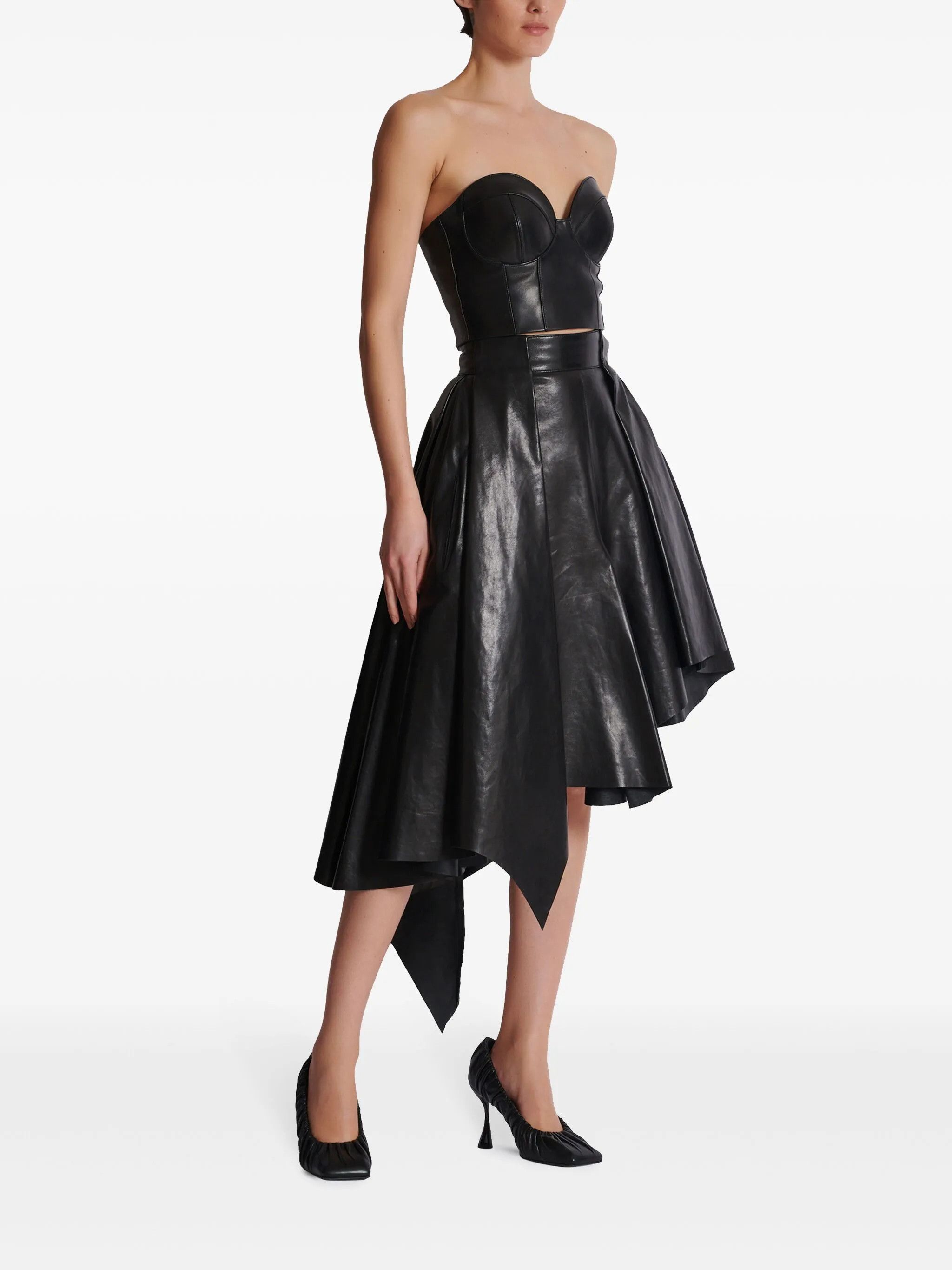Balmain o1s1wg111025 Asymmetric Leather Skirt in Black Size 26" / US 2 / IT 38 - 3 Thumbnail