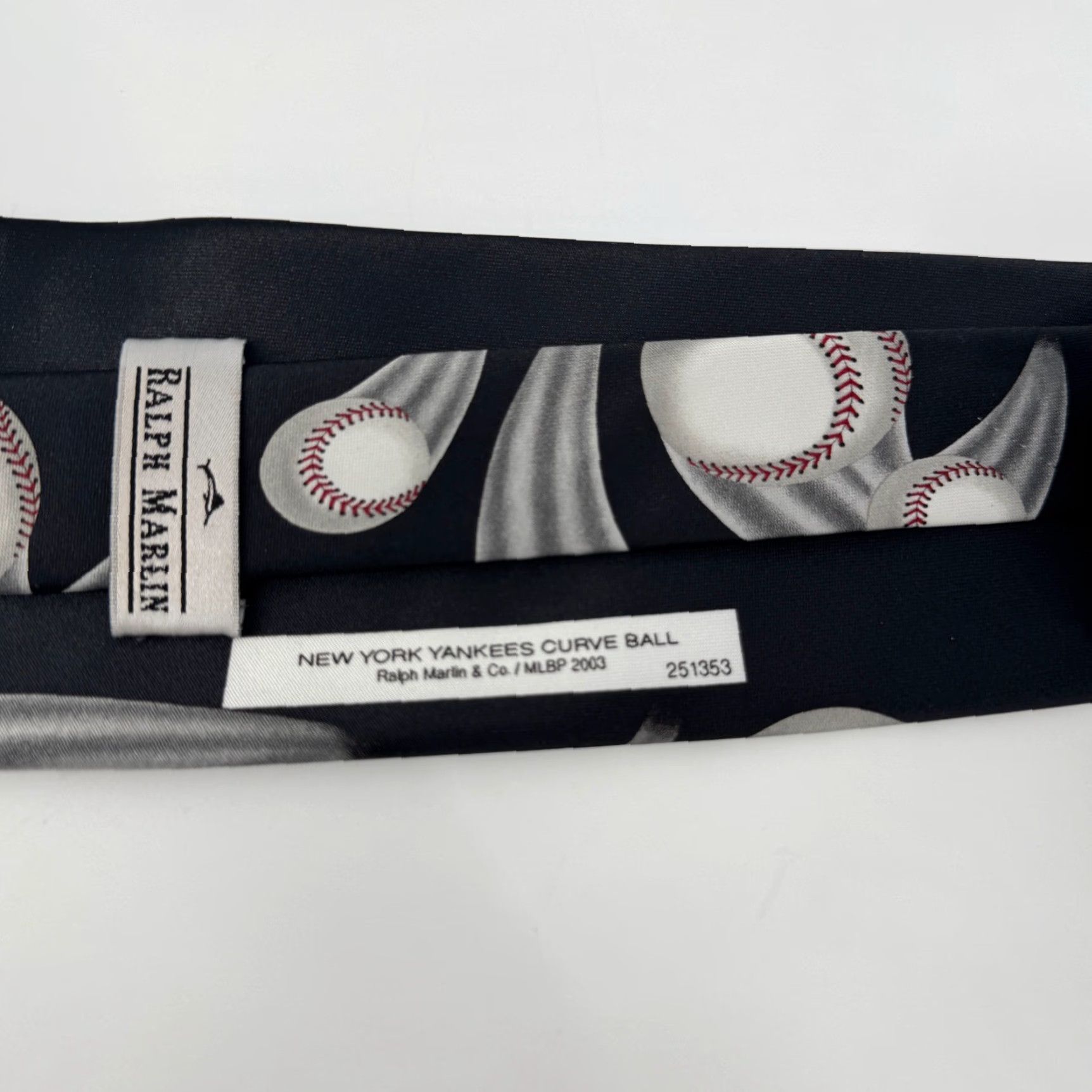 MLB Ralph Marlin New York Yankees Official MLB Curve Ball Baseball Tie Men One Size Black Geometric Logo Sports Baseball NY Yankees Vintage: No Size ONE SIZE - 3 Thumbnail