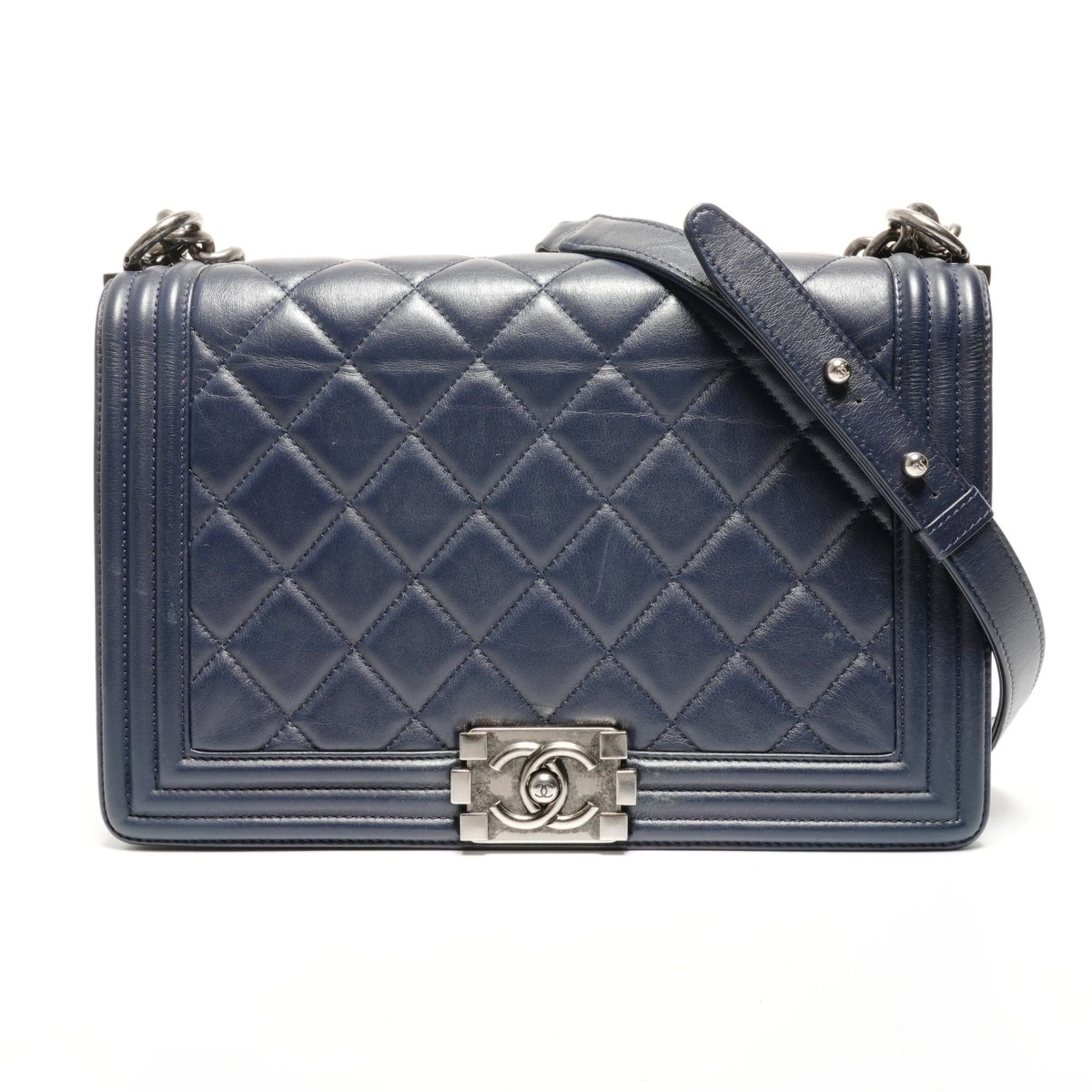 Chanel Chanel Boy Lambskin Shoulder Bag, Navy Size ONE SIZE - 1 Thumbnail