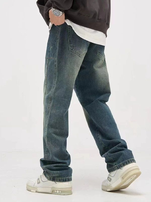 Jean American retro men's loose versatile washed distressed jeans Size US 32 / EU 48 - 4 Thumbnail