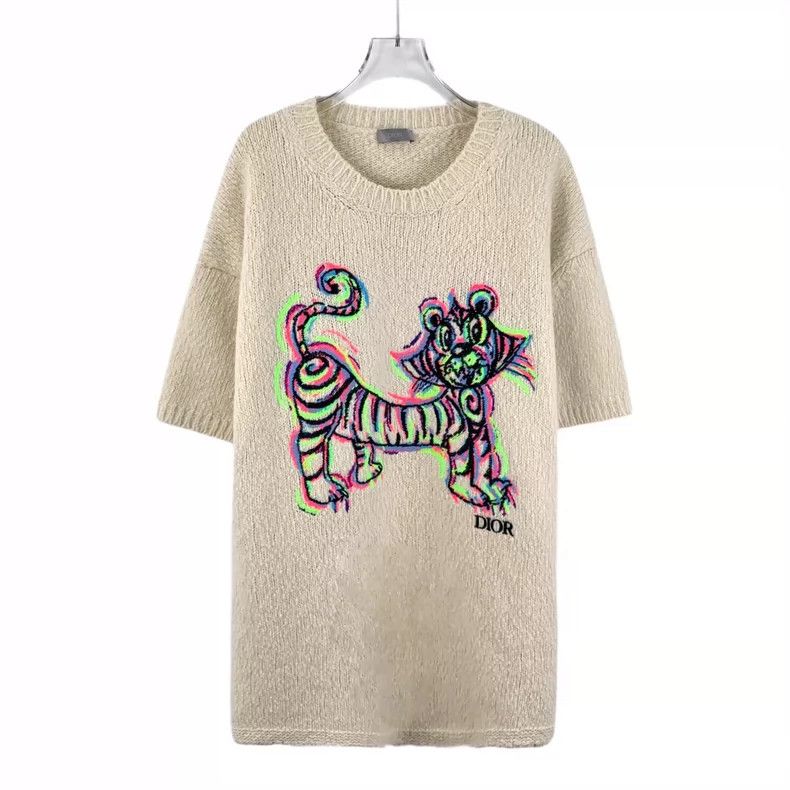Dior Dior Beige tiger graffiti embroidered wool round neck short Size US XL / EU 56 / 4 - 1 Thumbnail