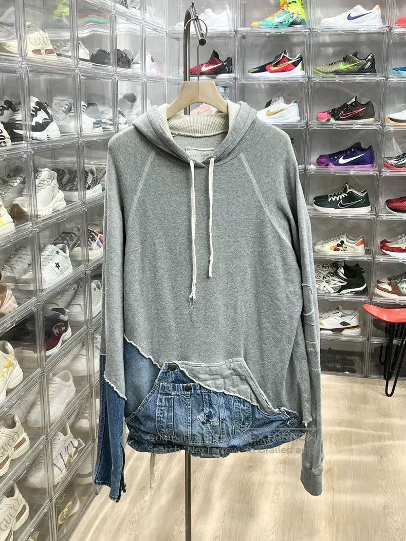 Greg Lauren Greg Lauren Grey Spliced Denim Sweatshirt Size US L / EU 52-54 / 3 - 1 Thumbnail