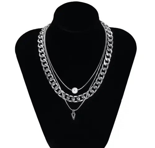 Jewelry Silver Color Layer Color 3 Layer Necklace Size ONE SIZE - 4 Thumbnail