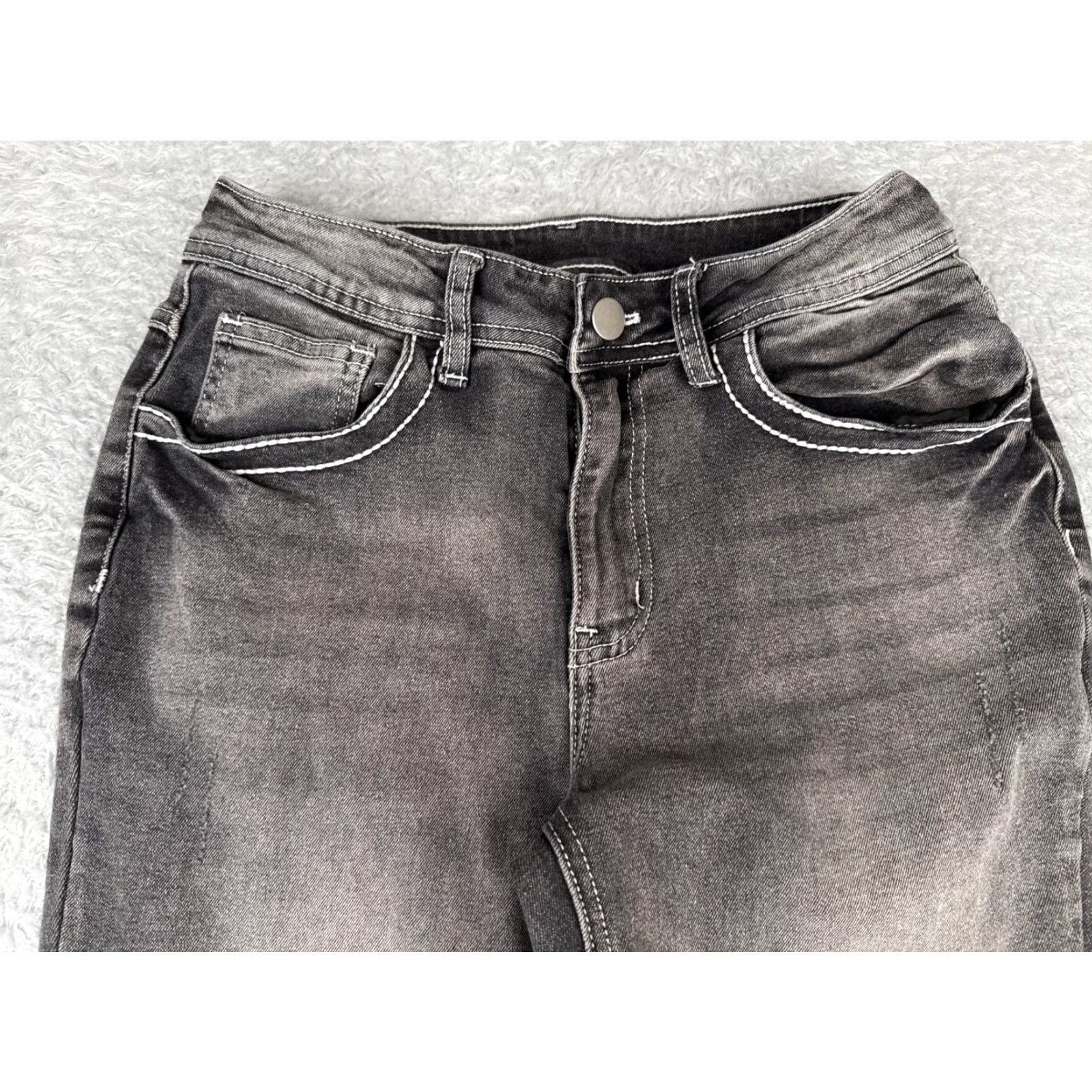 Vintage Romwe Jeans Womens 4 Gray Black Denim Flared Distressed Cotton Blend Mid 25x30 Size 27" / US 4 / IT 40 - 4 Thumbnail