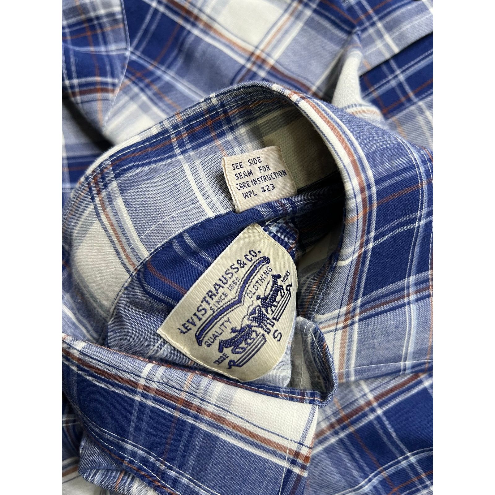 Levi's Vintage Levi’s Western Plaid Pearl Snap Shirt Blue Mens S Size US S / EU 44-46 / 1 - 11 Thumbnail