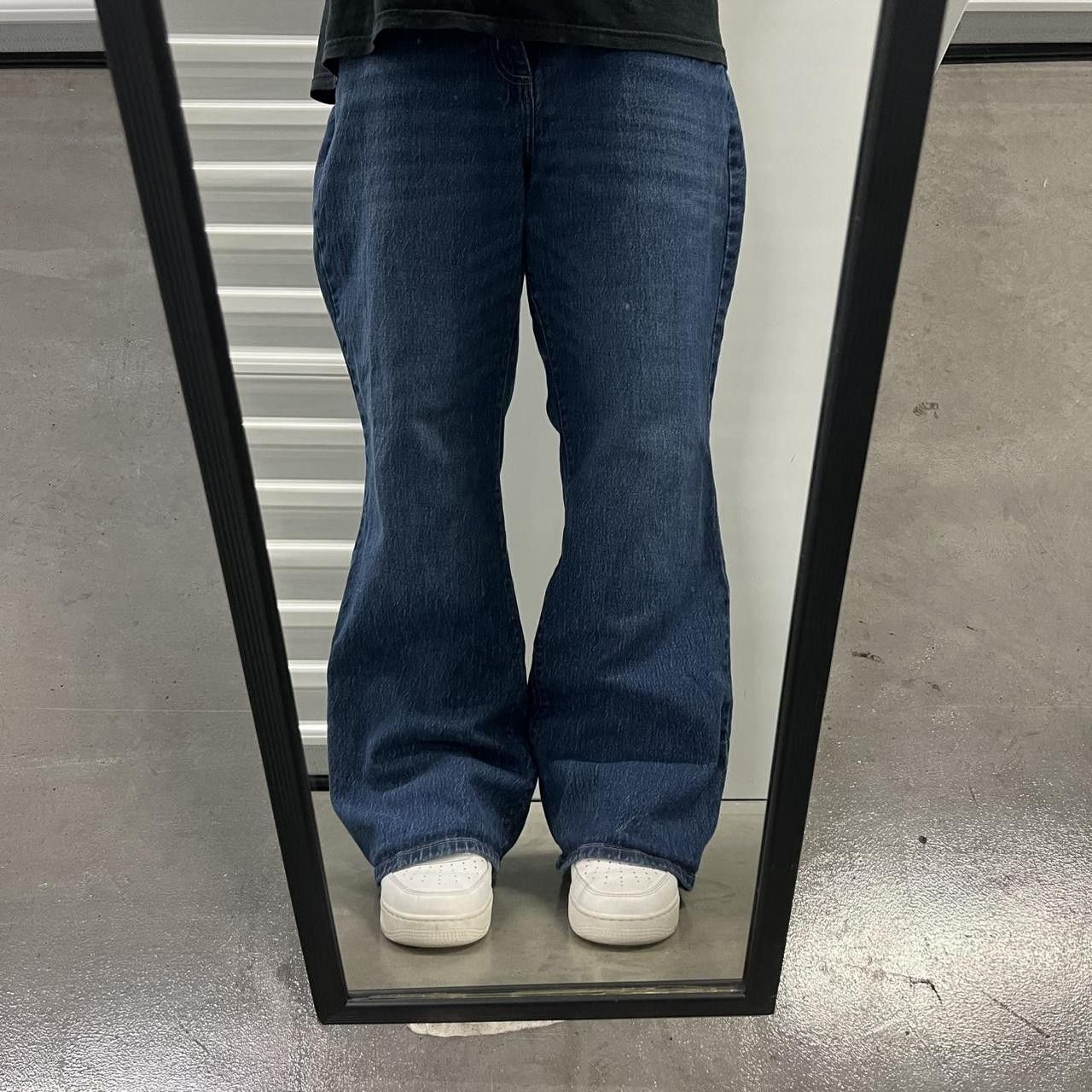 Japanese Brand × Vintage Vintage Y2K High Rise Flared Dark Blue Wash Denim Jeans! Size US 38 / EU 54 - 1 Thumbnail