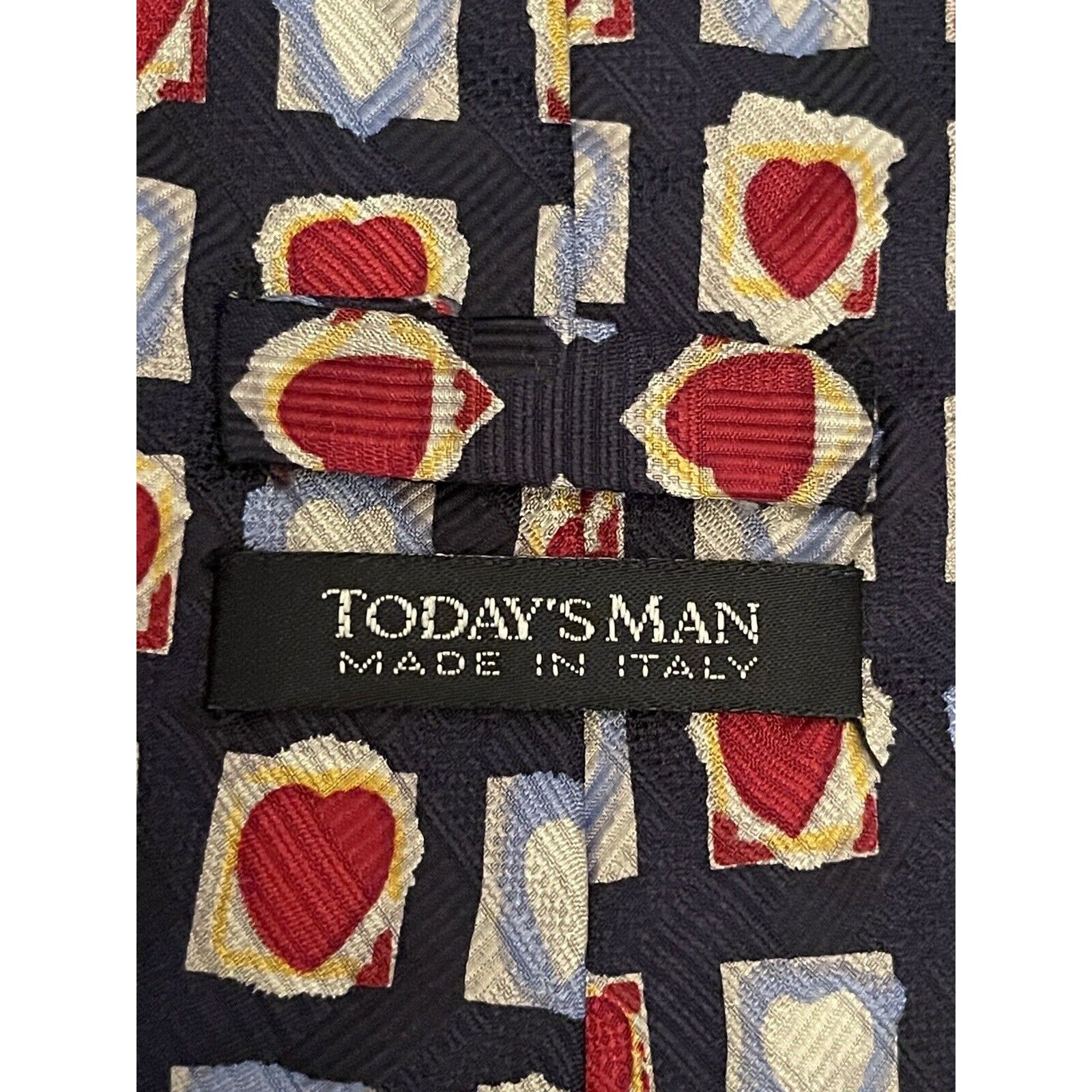 Other Today’s Man Red Blue 100% Silk Made In Italy Heart Print Size 44 - 8 Thumbnail