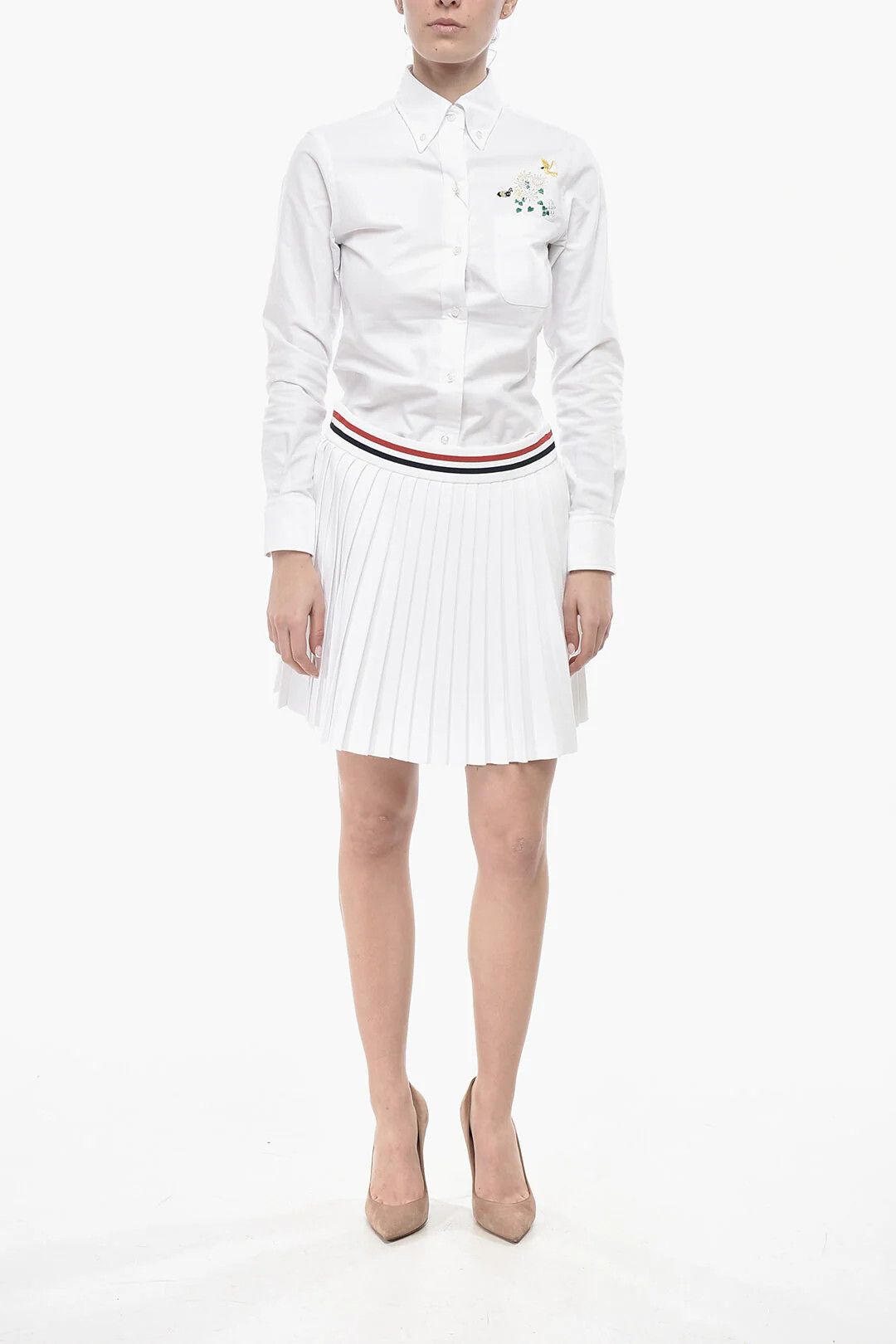 Thom Browne og1mm0426 Pleated Knit Mini Skirt in White Size 32" / US 10 / IT 46 - 4 Thumbnail