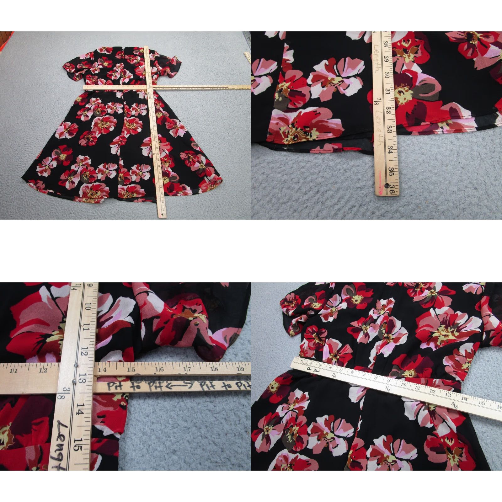 Madewell Madewell Dress Womens 2 Black Floral Wrap Fit & Flare Chiffon Lined Short Sleeve Size 26" / US 2 / IT 38 - 8 Thumbnail