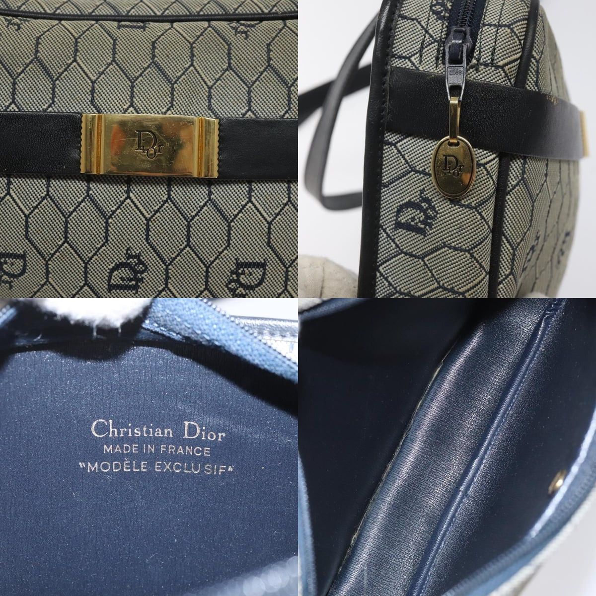 Dior DIOR Honeycomb Canvas Shoulder Bag Gold Navy Size ONE SIZE - 11 Thumbnail