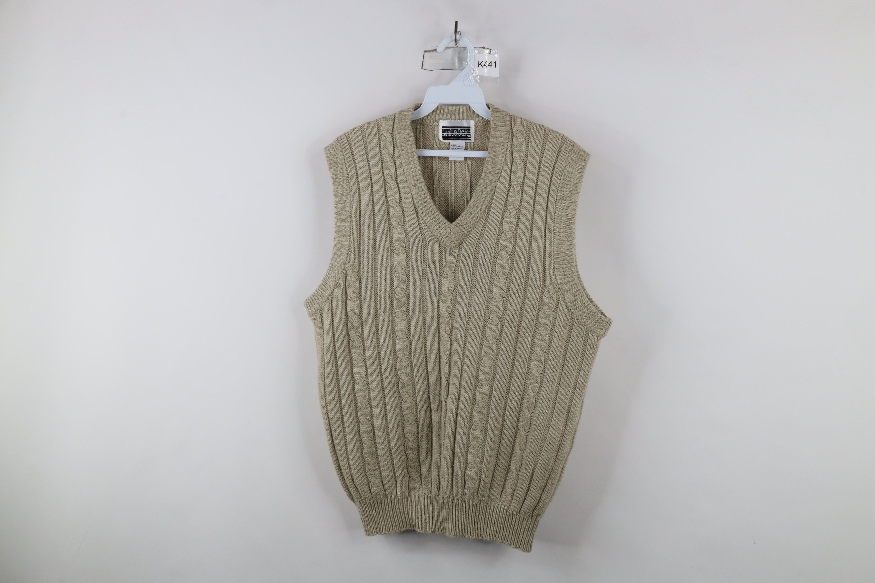 Vintage 90s Streetwear Chunky Cable Knit Sweater Vest Beige