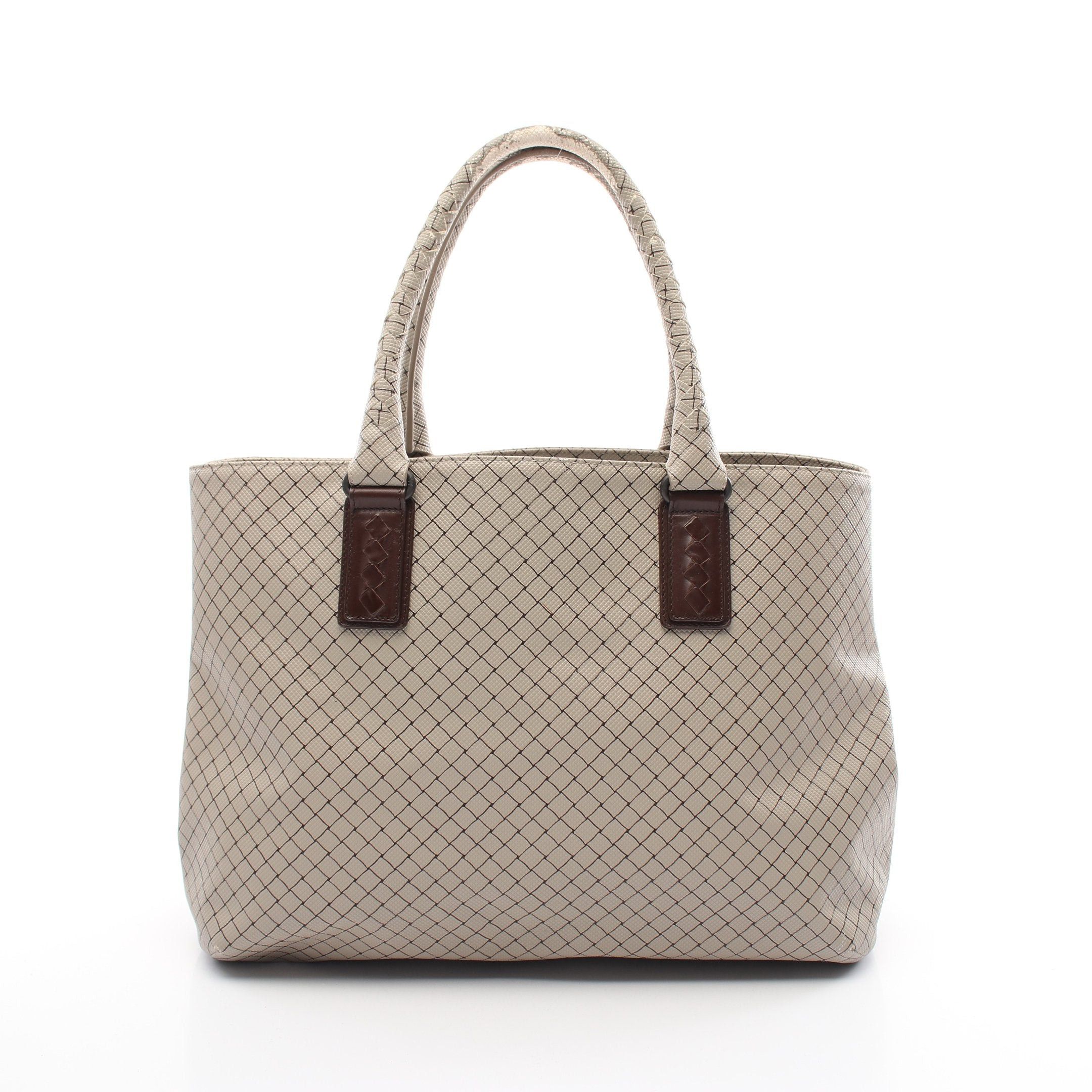Bottega Veneta Bottega Veneta Marco Polo Intreccio Jet Handbag Tote Bag Leather Gray Beige Brown Size ONE SIZE - 1 Thumbnail