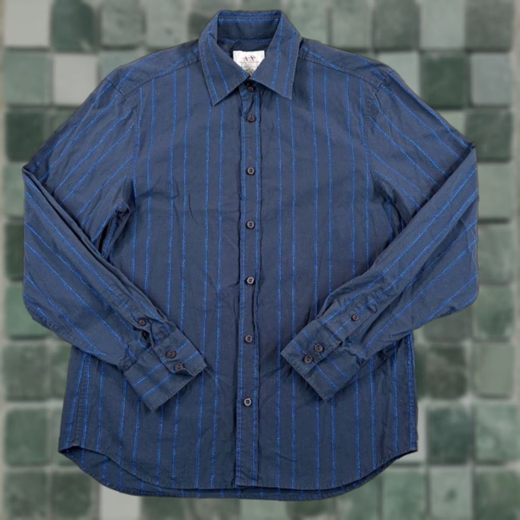 Armani Exchange VINTAGE Armani Exchange Shirt Navy Blue Metallic Striped 90s Men Medium Short? Size US M / EU 48-50 / 2 - 1 Thumbnail