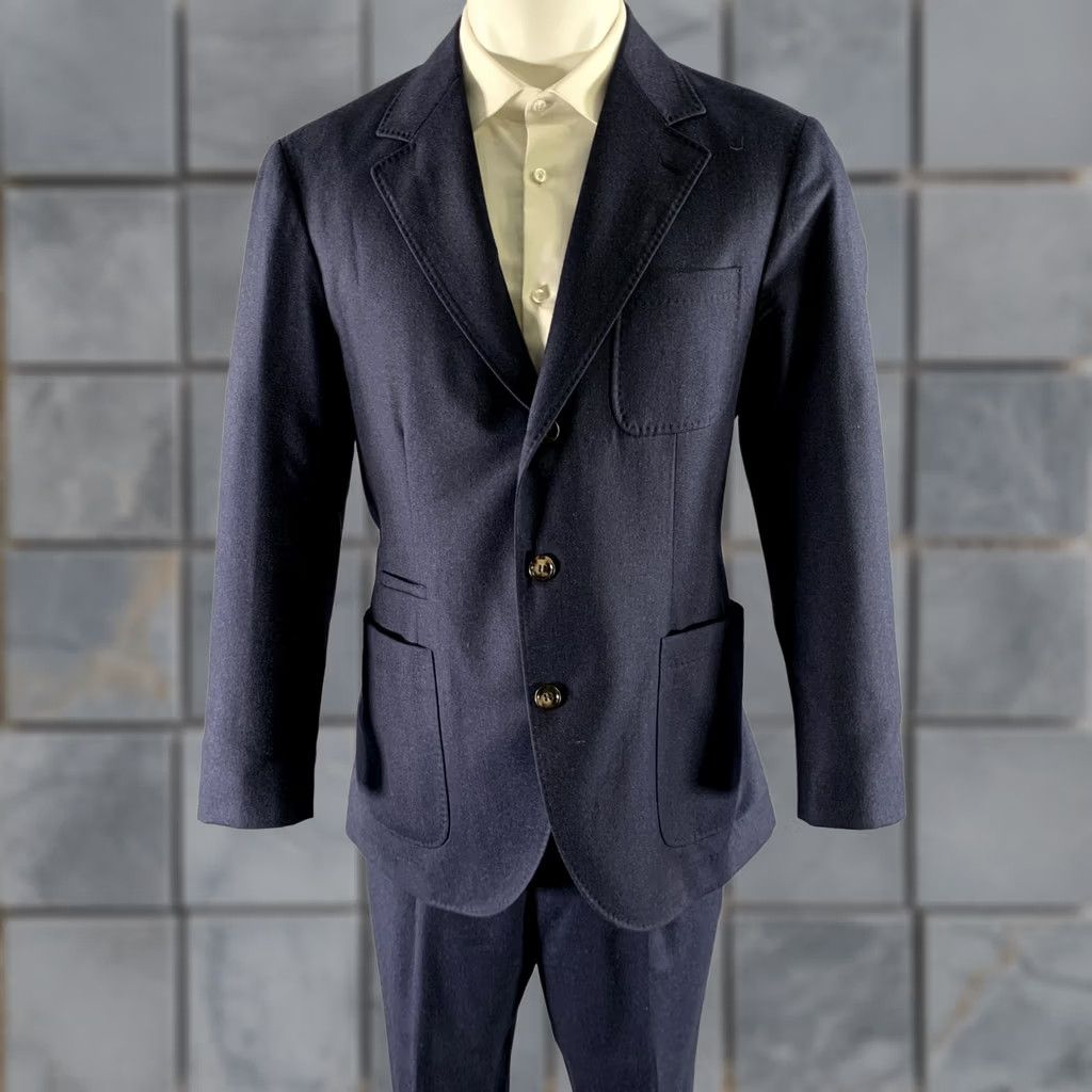 Brunello Cucinelli BRUNELLO CUCINELLI Navy Wool Notch Lapel Suit Size 40 Mens Size 36R - 1 Thumbnail