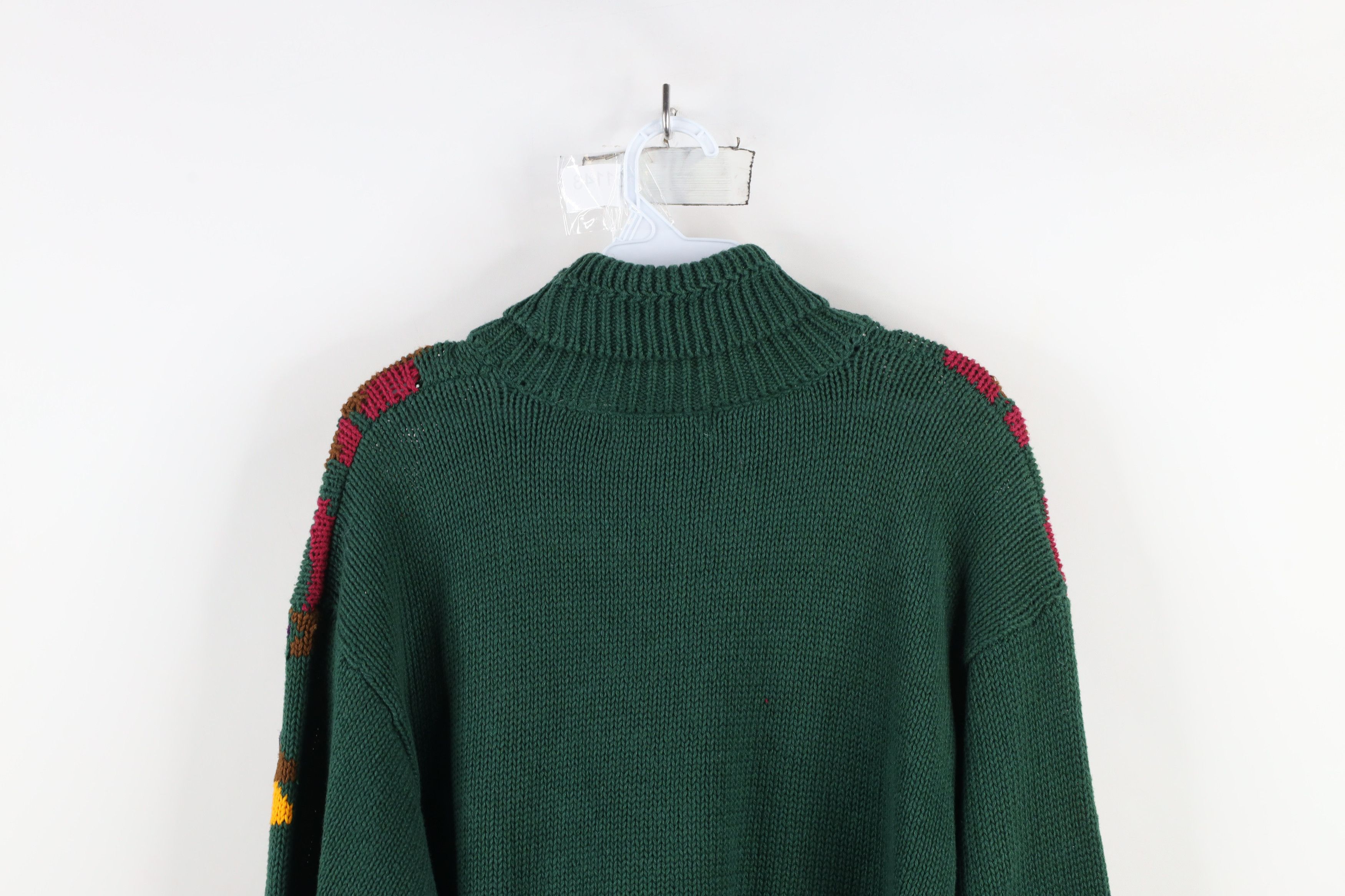 Vintage Vintage 90s Streetwear Leaf Chunky Knit Turtleneck Sweater Size XL / US 12-14 / IT 48-50 - 10 Thumbnail
