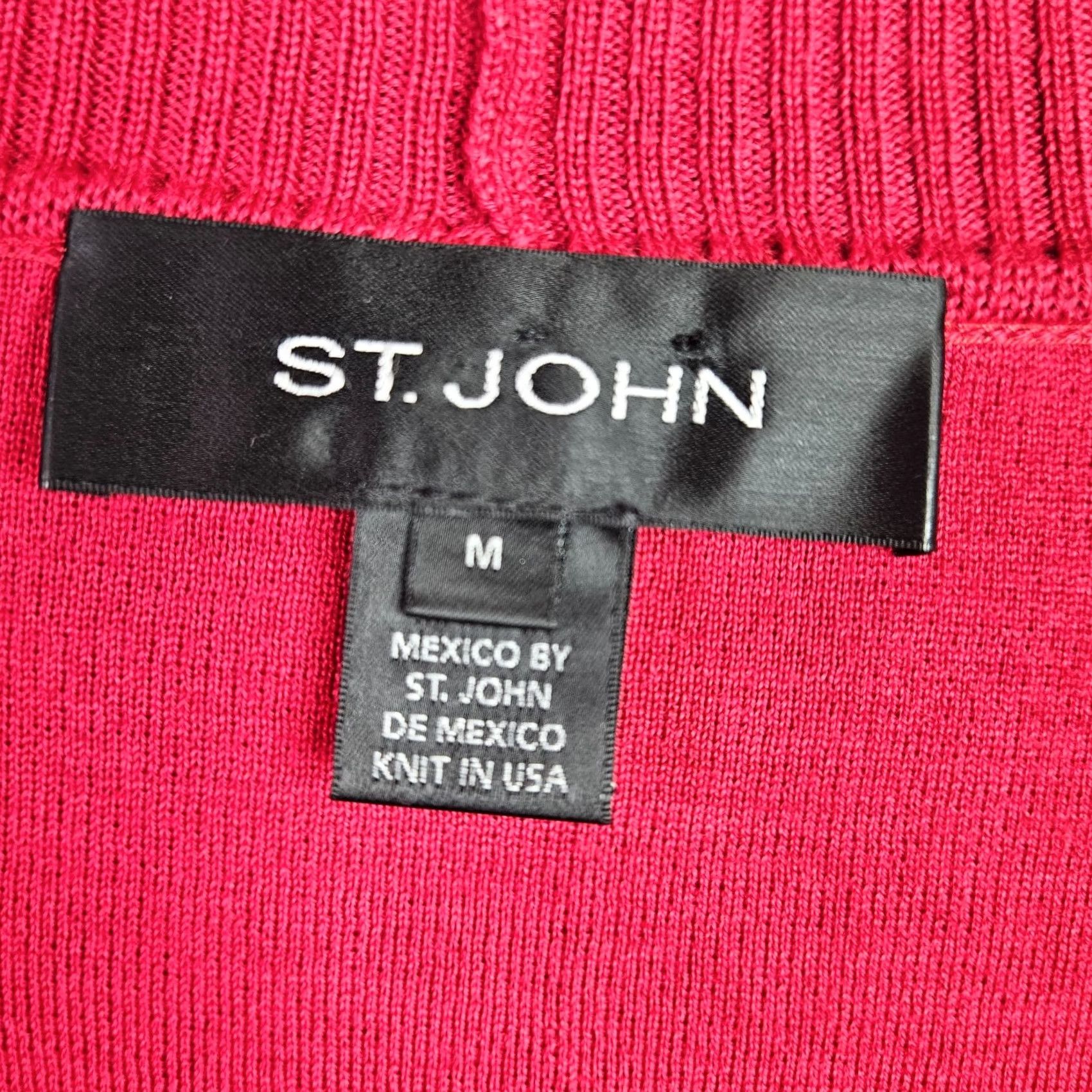 St. John St.John Women's M Red Cropped Open Front Knit Sweater Cardigan V-Neck Wool Rayon USA Holiday 90s Modern Mens Womens Boys Girls Size M / US 6-8 / IT 42-44 - 2 Thumbnail