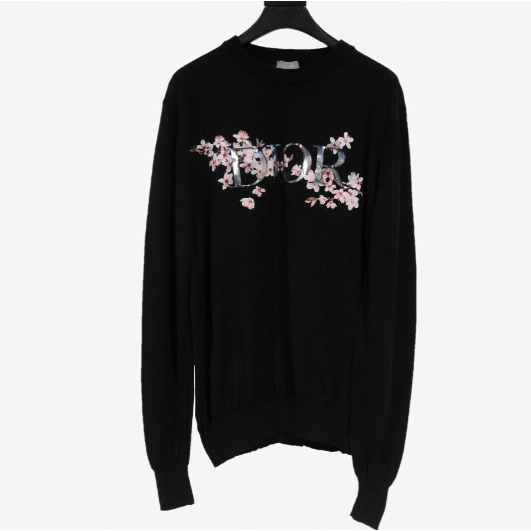 Dior Sorayama Floral Logo Sweater Black Wool Pullover Size US M / EU 48-50 / 2 - 1 Thumbnail