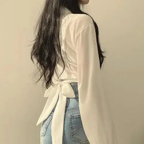 Japanese Brand × Vintage Trendy White Long Sleeve Shirt Women Chic Tunic Size ONE SIZE - 3 Thumbnail