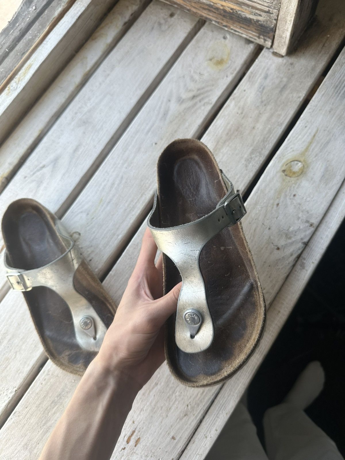 Birkenstock 🚨Vintage Birkenstock 38 silver Luxe Sandals rare slides Size US 8 / IT 38 - 9 Thumbnail