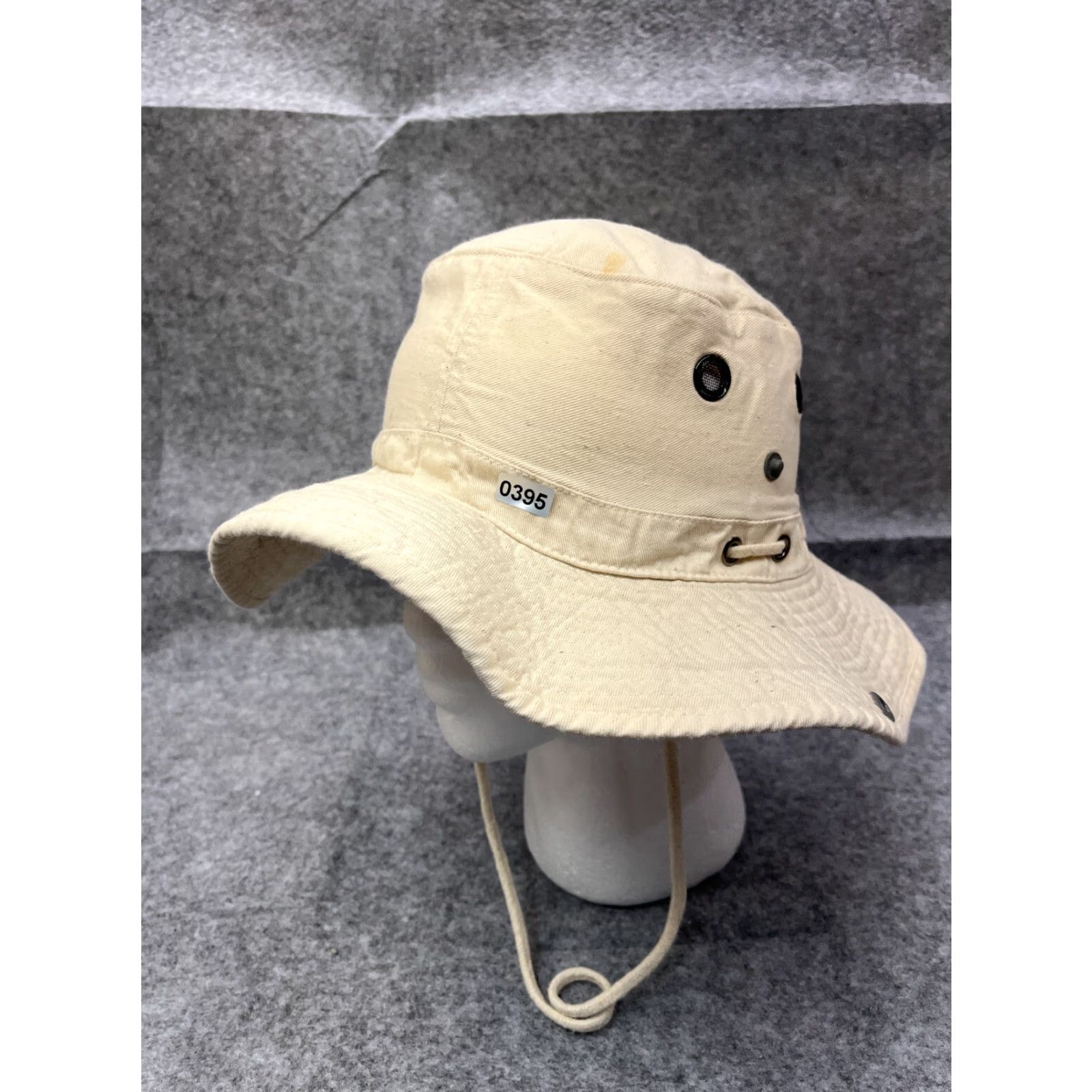 Vintage Bucket Sun Hat Adult Small Ivory Beige Cotton Fish Hike Hunt Camp Outdoors Camping Fish Hunting Logo Ski Size ONE SIZE - 4 Thumbnail