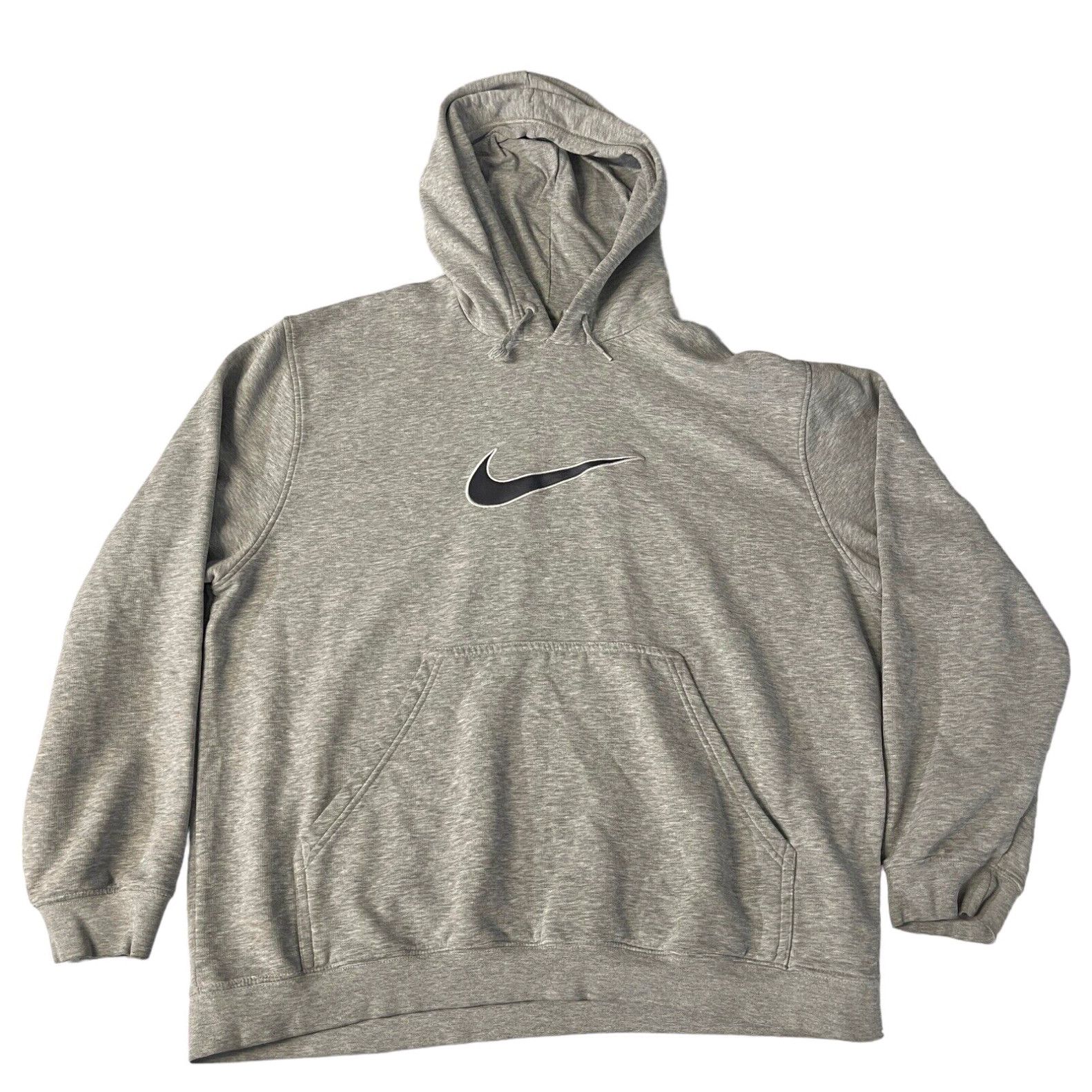 Image of Vintage Nike Center Swoosh Hoodie Size X-Large Pullover Sweatshirt Distressed Y2K in White, Men's