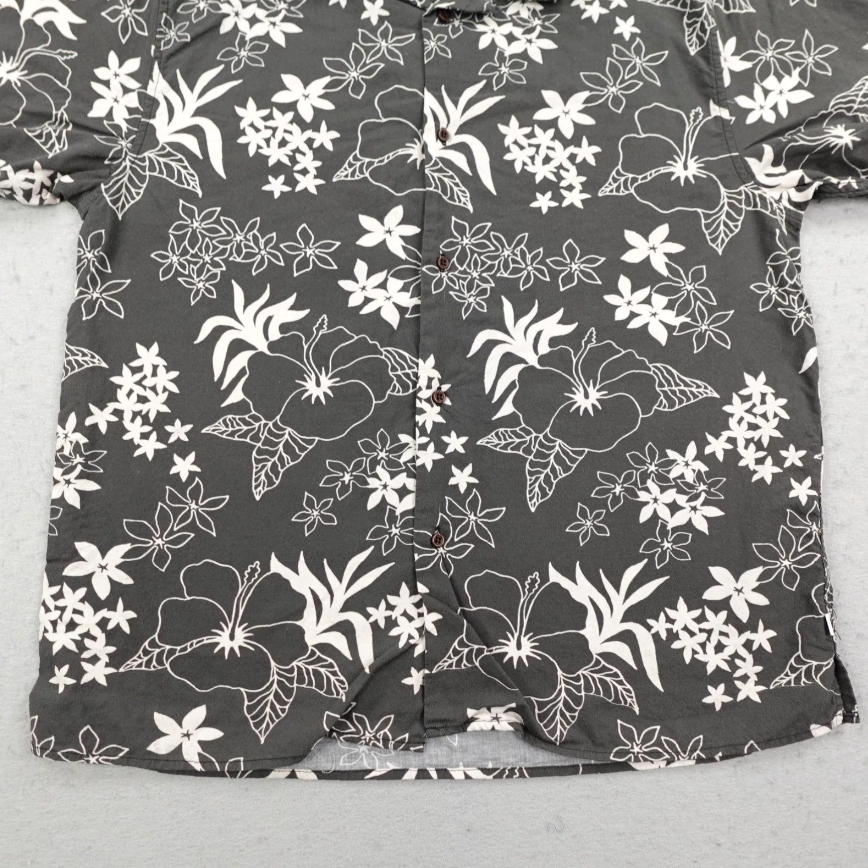 Katin Katin Shirt Mens M Gray White Hawaiian Floral Button-Up Camp Surf Beach Tropical 90s? (Note: vintage No) Size US M / EU 48-50 / 2 - 3 Thumbnail